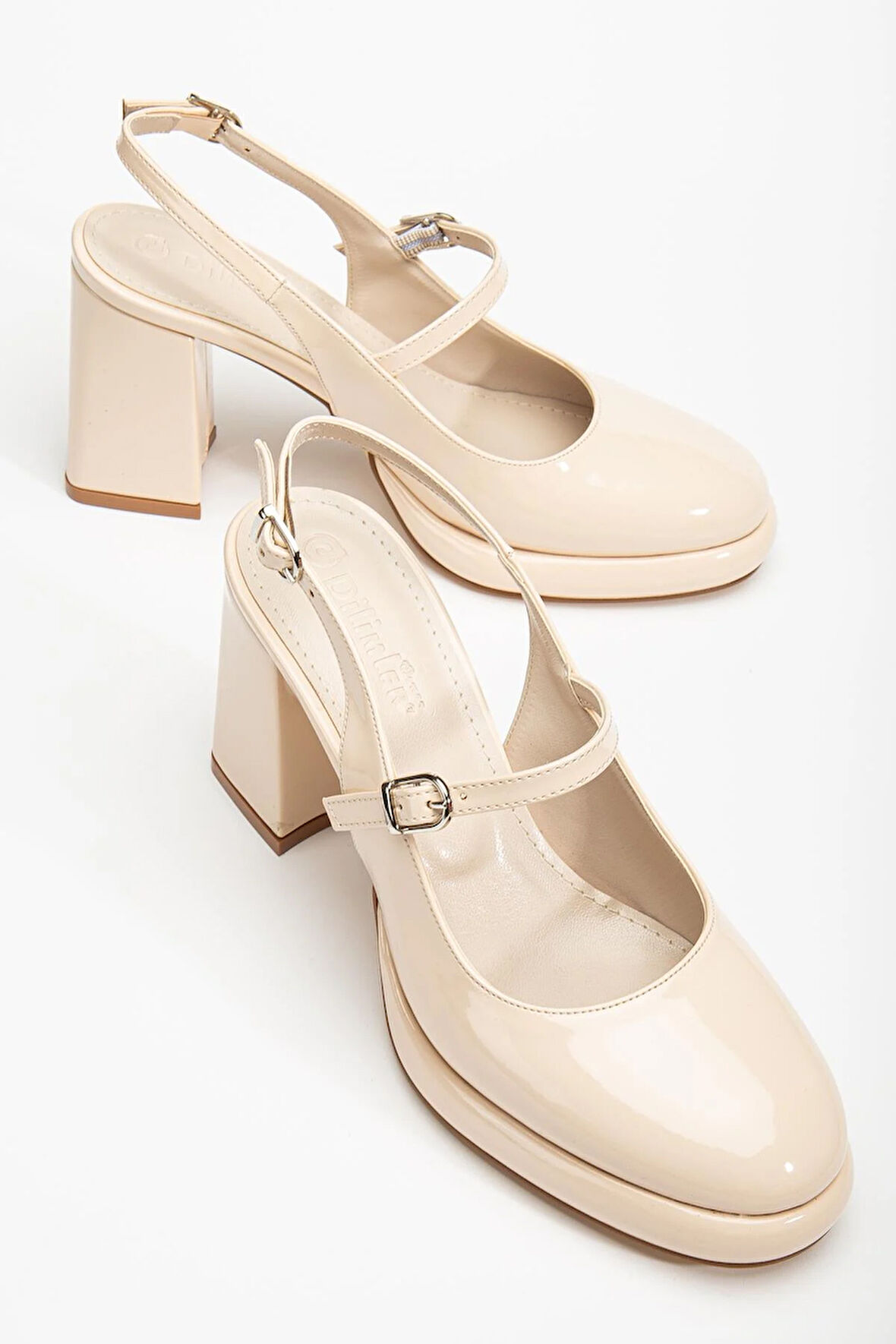 Kadın Abiye Platform Topuklu Ayakkabı Ten Rugan Yuvarlak Burun