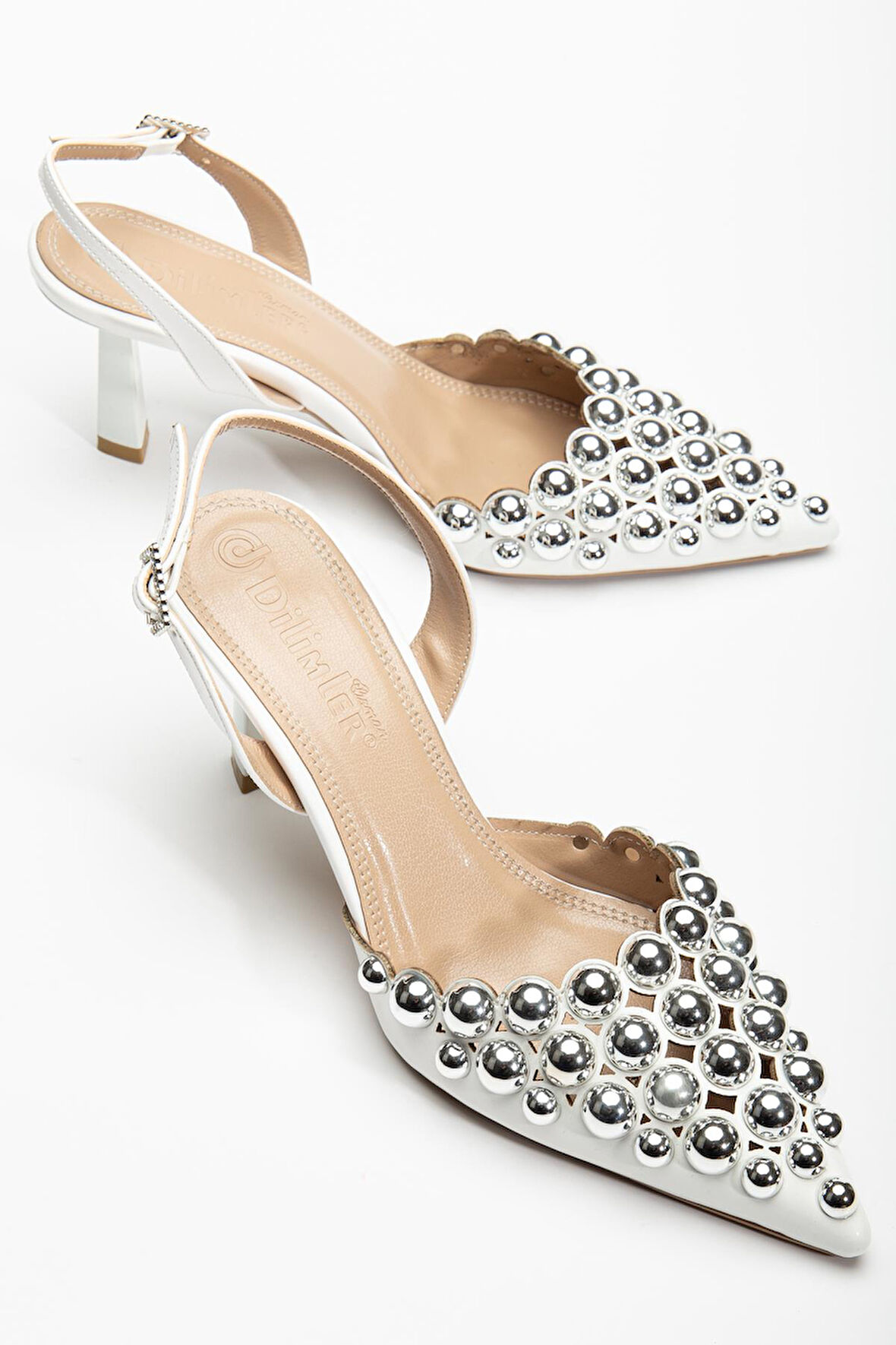 Kadın Topuklu Abiye Ayakkabı Beyaz Trok Detaylı