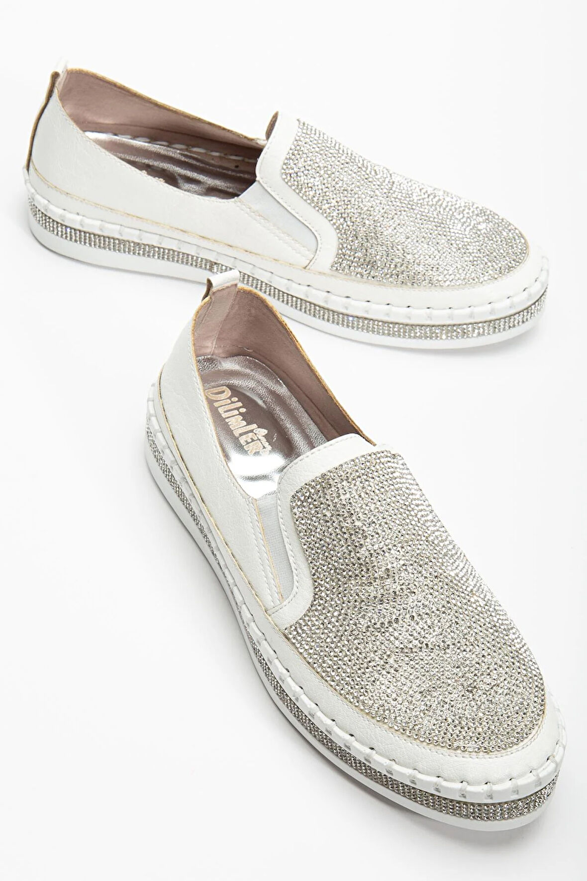 Kadın Günlük Ayakkabı Beyaz Taşlı Taban Saraçlı