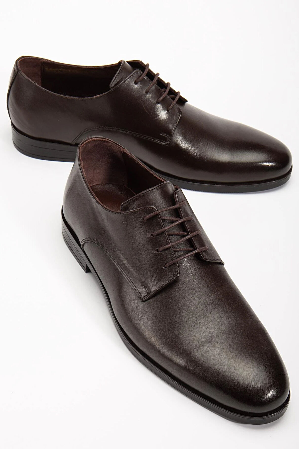 Hakiki Deri Erkek Klasik Ayakkabı Kahve Bağlı Yüzüdüz 