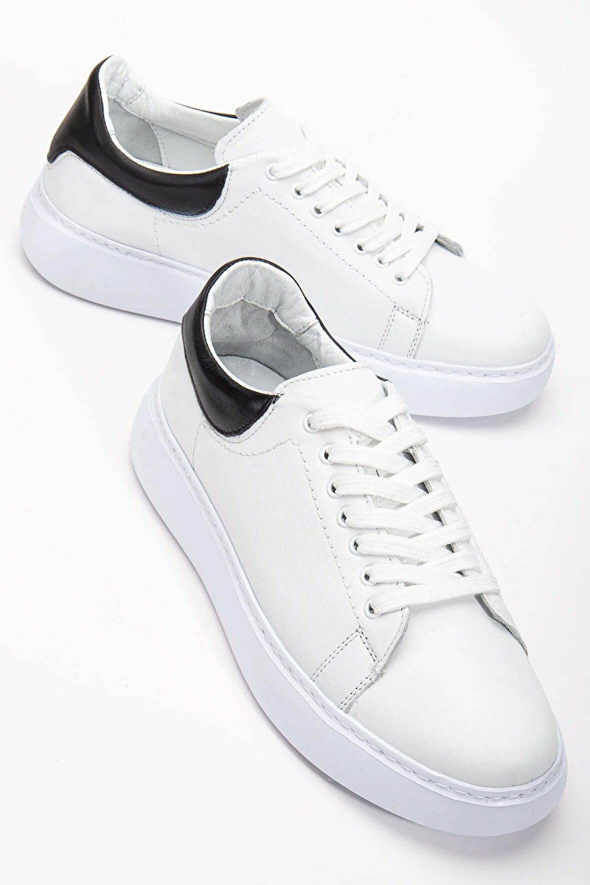 Hakiki Deri Erkek Günlük Ayakkabı Beyaz Kalın Taban Bağcıklı