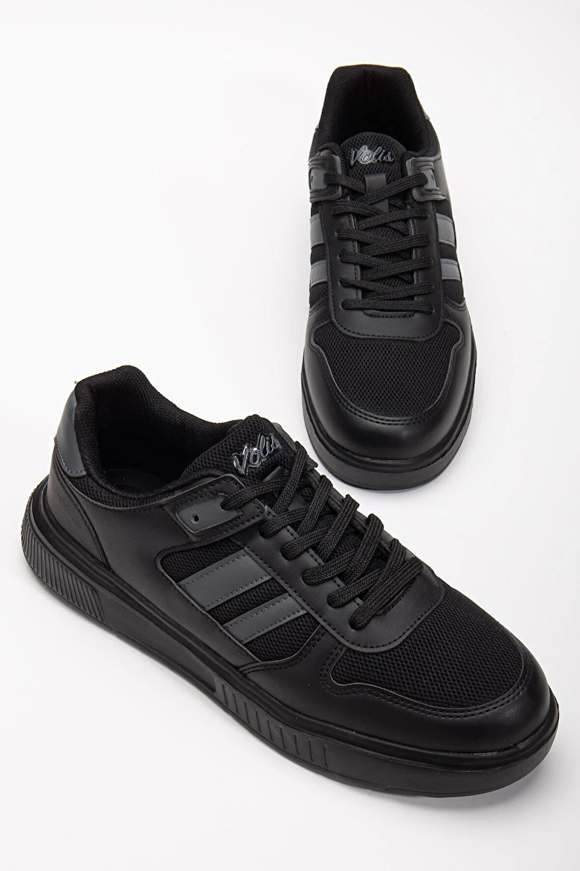 Erkek Spor Ayakkabı Siyah Yan Şeritli Anorak Malzeme