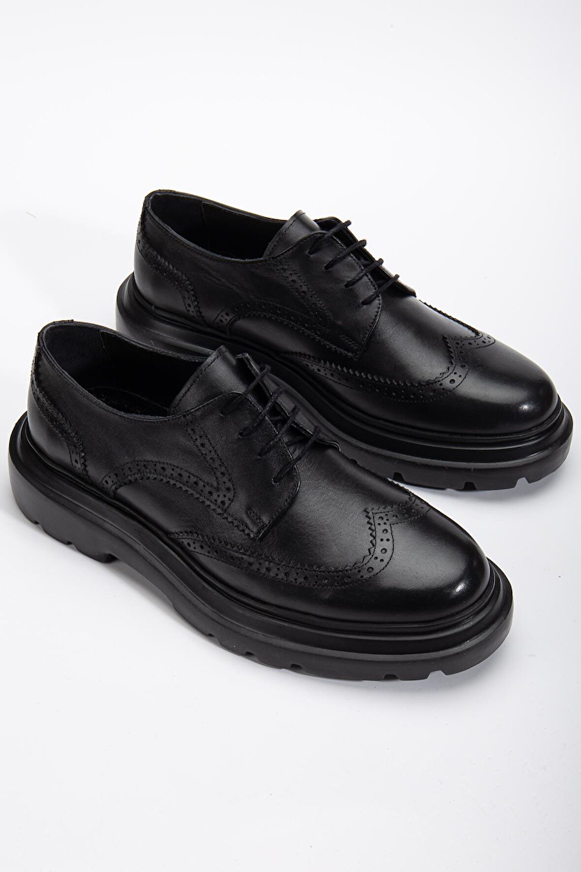 Hakiki Deri Erkek Klasik Ayakkabı Siyah Kalın Taban Bağlı