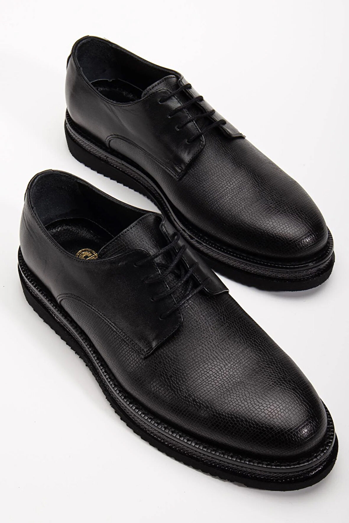 Hakiki Deri Erkek Klasik Ayakkabı Siyah Kalın Taban Bağlı Yüzüdüz