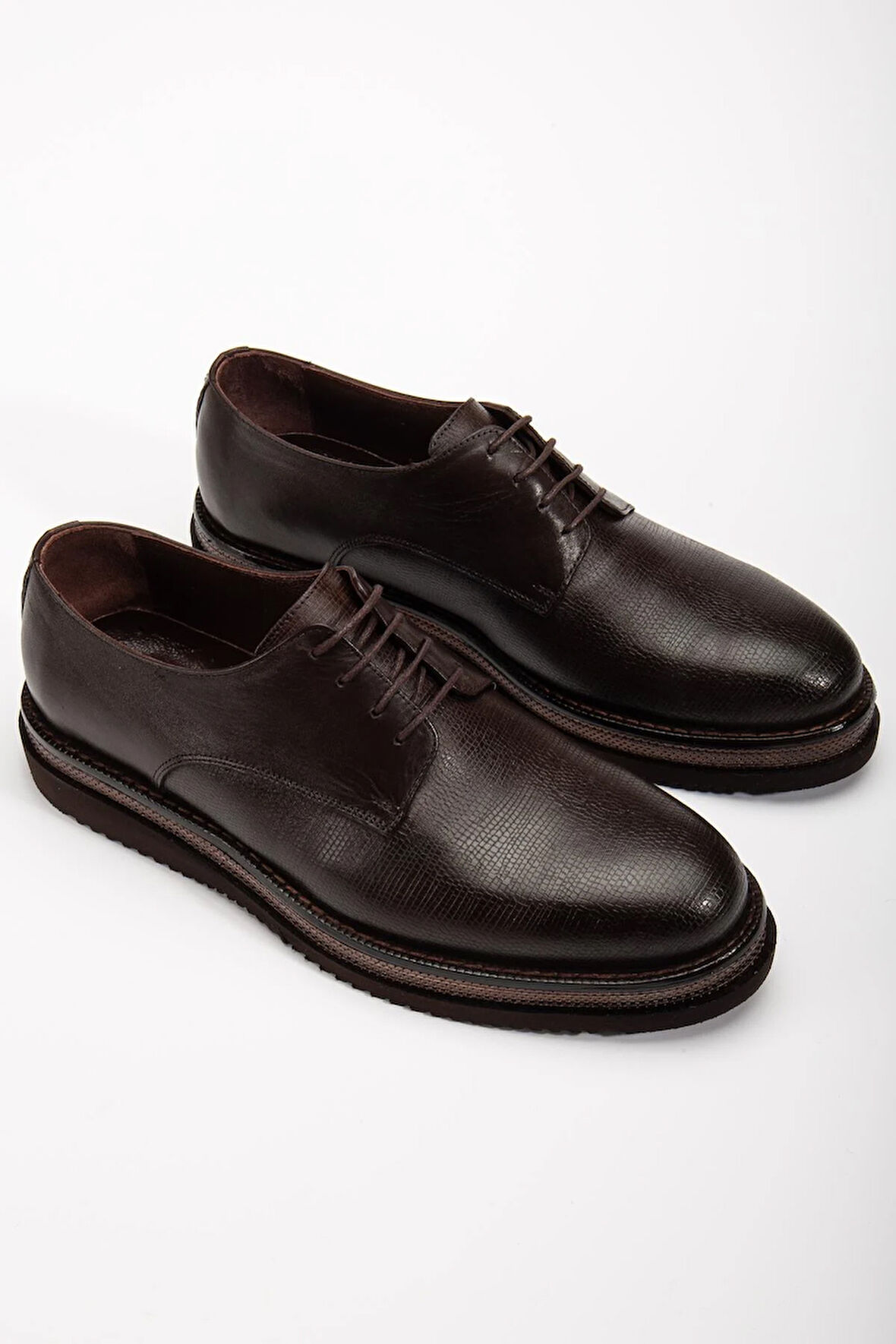 Hakiki Deri Erkek Klasik Ayakkabı Kahve Kalın Taban Bağlı Yüzüdüz