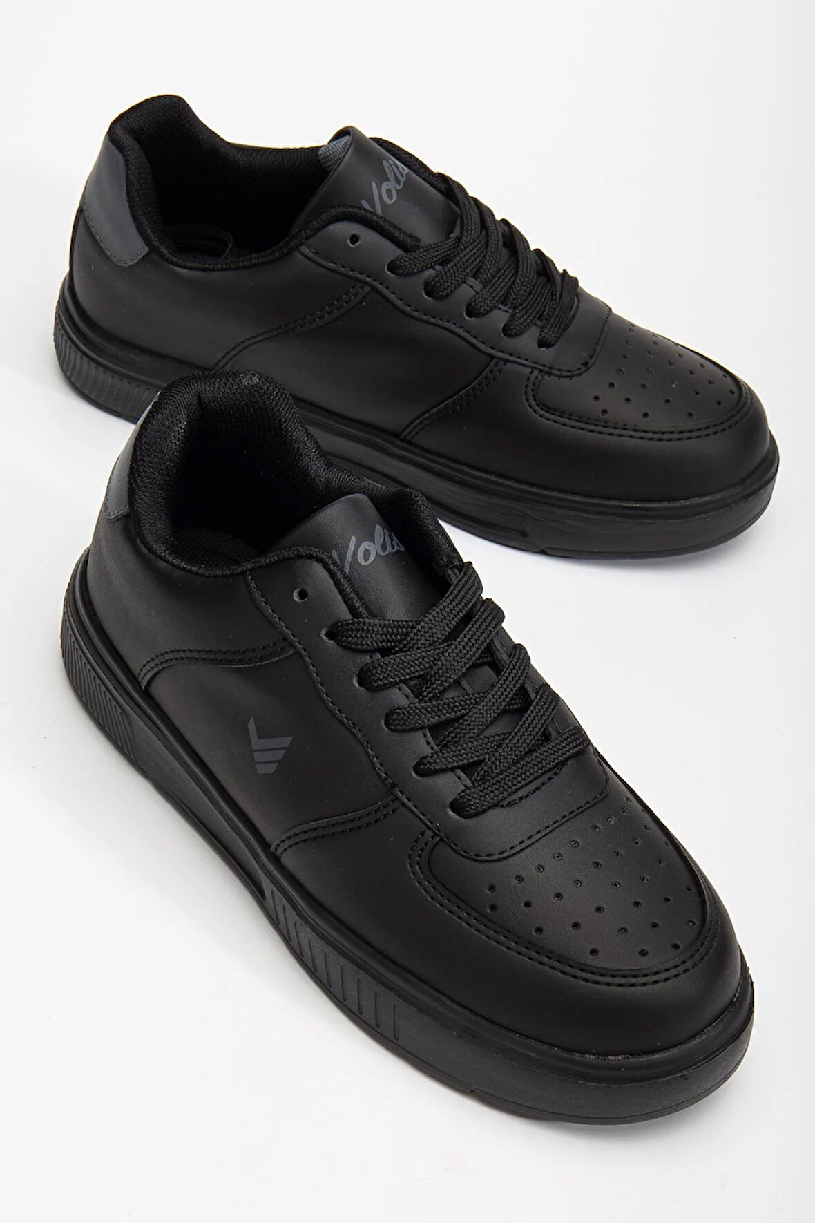 Unisex Spor Ayakkabı Sİyah Yüksek Taban Hafif Suni Deri