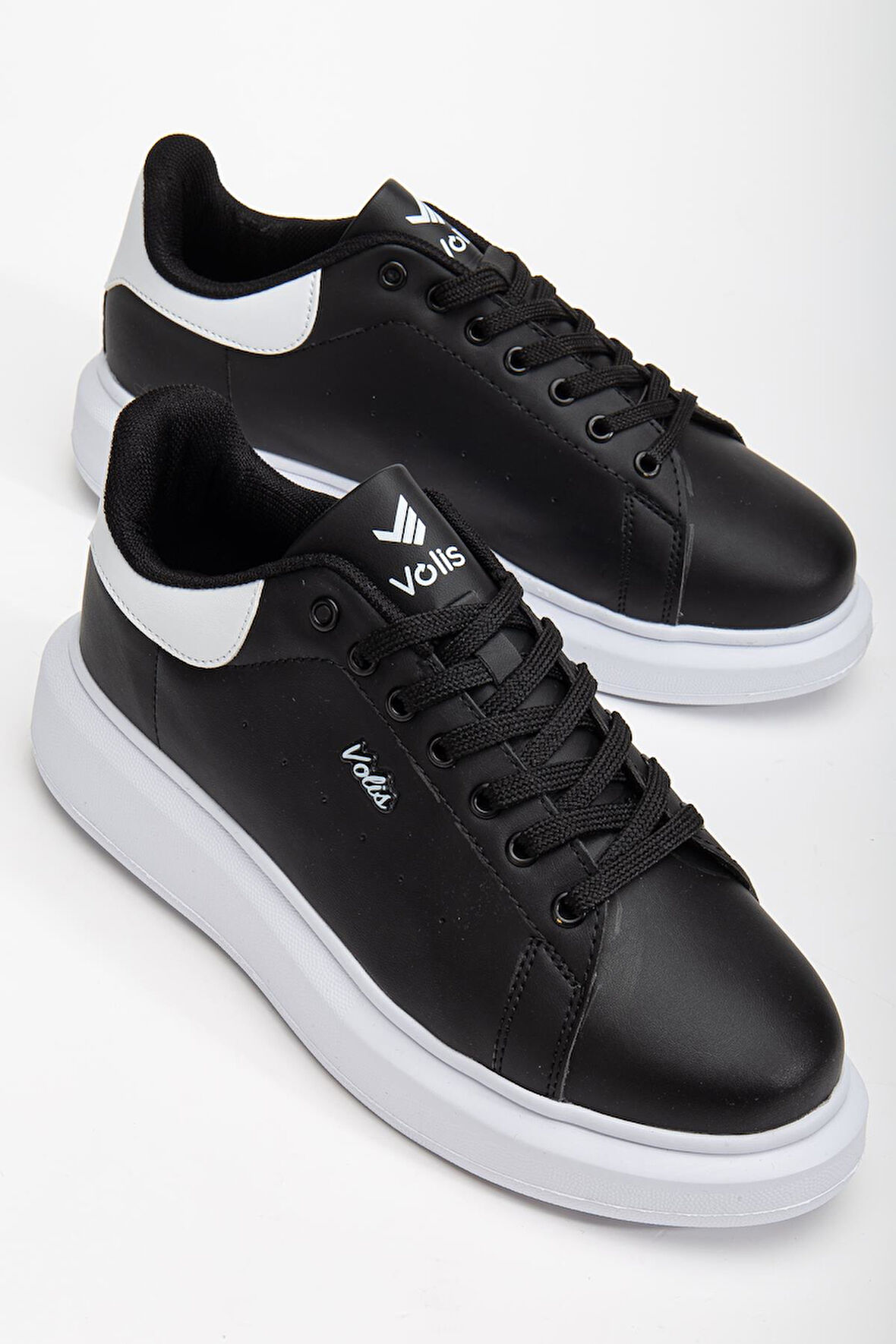 Unisex Spor Ayakkabı Siyah Yüksek Taban Hafif Suni Deri