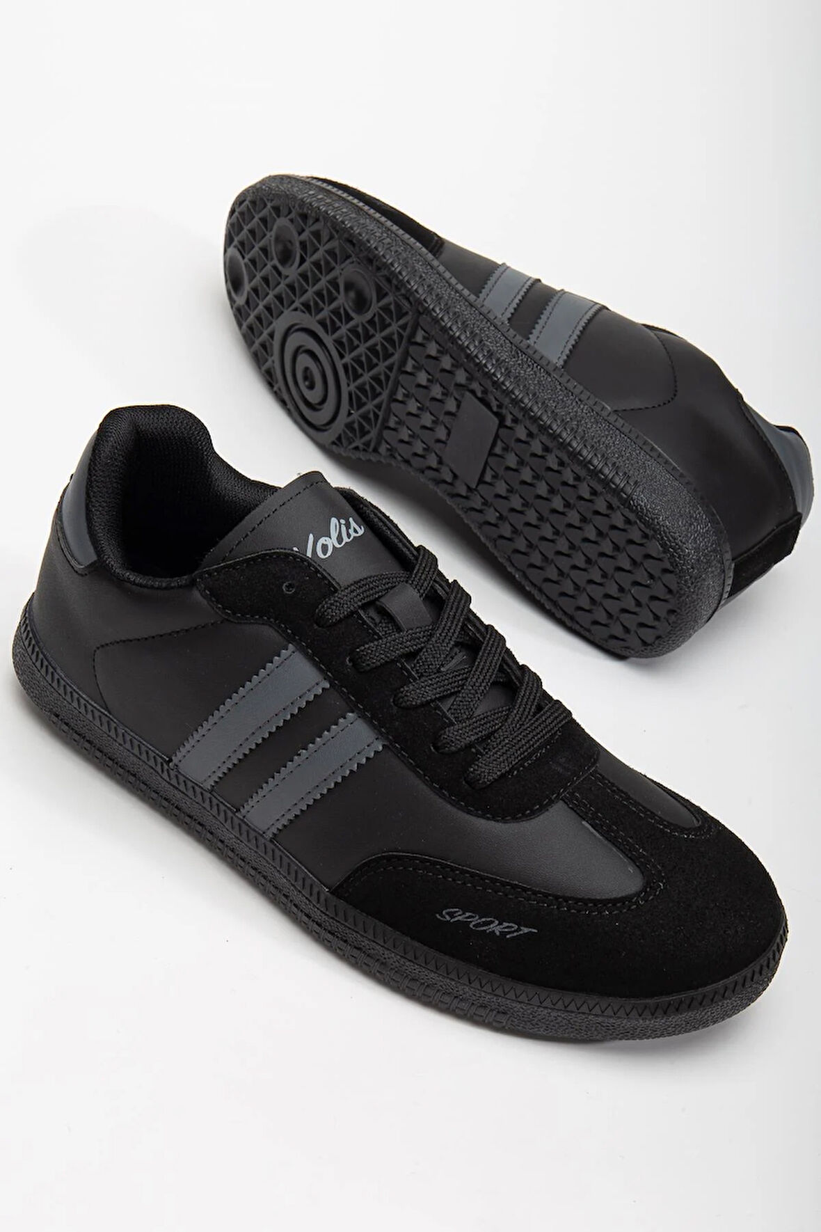 Erkek Spor Ayakkabı Siyah Samba Model İnce Taban Bağcıklı