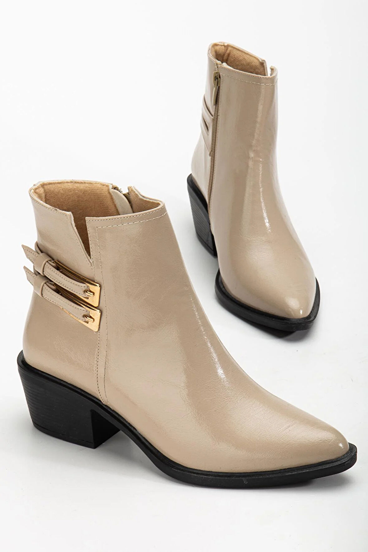 Kadın Topuklu Bot Vizon Rugan Sivri Vestern Toaklı