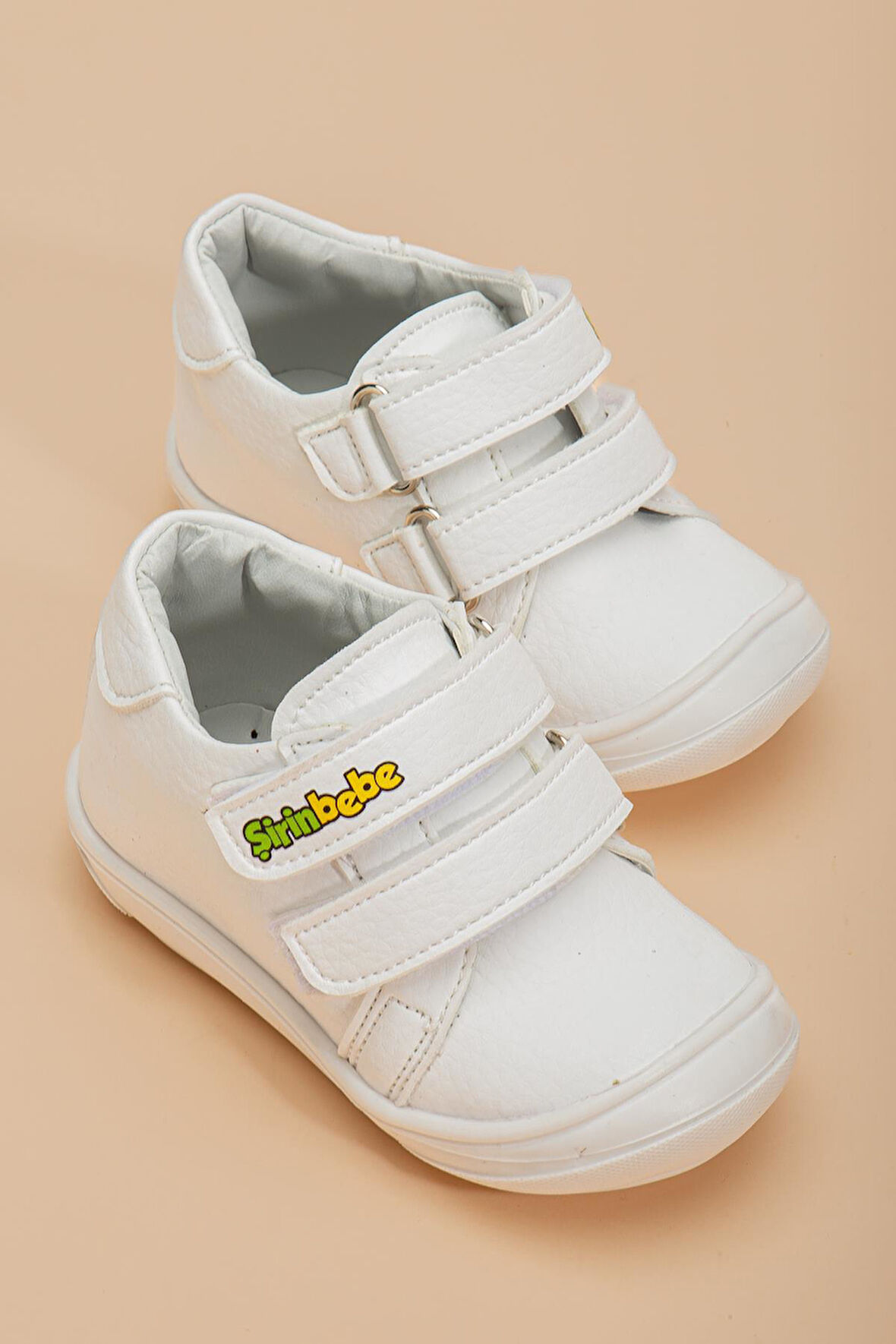 ŞirinBebe Ortopedik Erkek İlkadım Bebek Ayakkabı Beyaz Çift Cırtlı