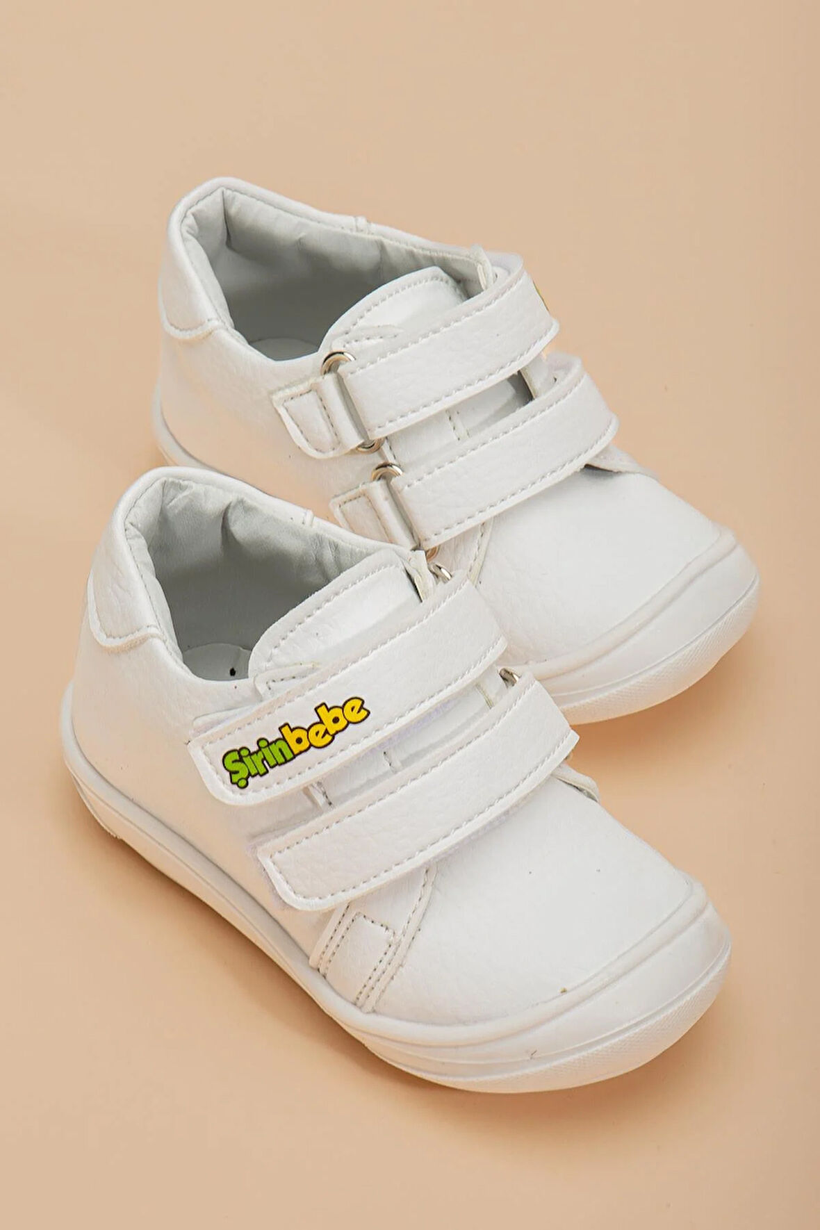 ŞirinBebe Ortopedik Erkek İlkadım Bebek Ayakkabı Beyaz Çift Cırtlı