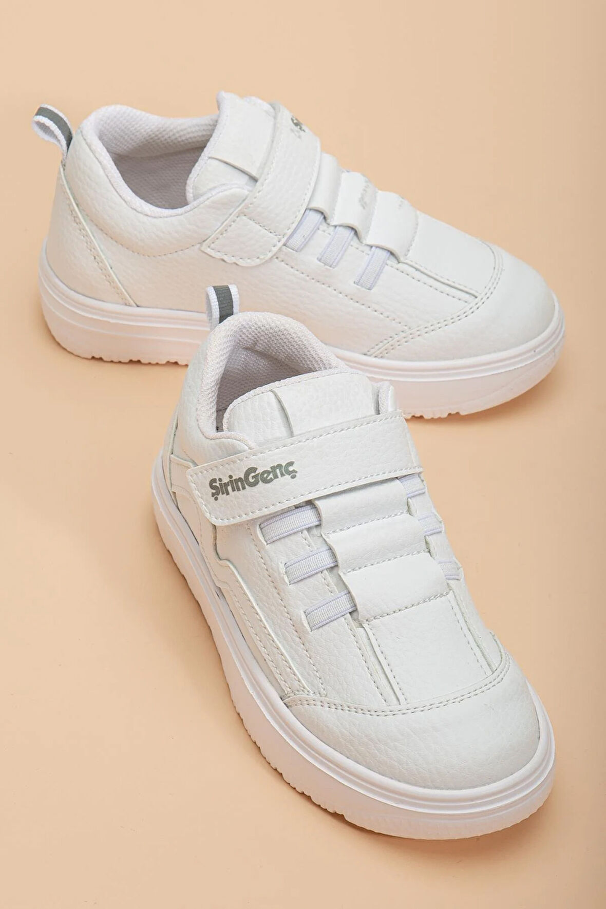 Şirinbebe Şiringenç Erkek Çocuk Spor Ayakkabı Ortopedik Beyaz Cırtlı Elastik Bağcıklı