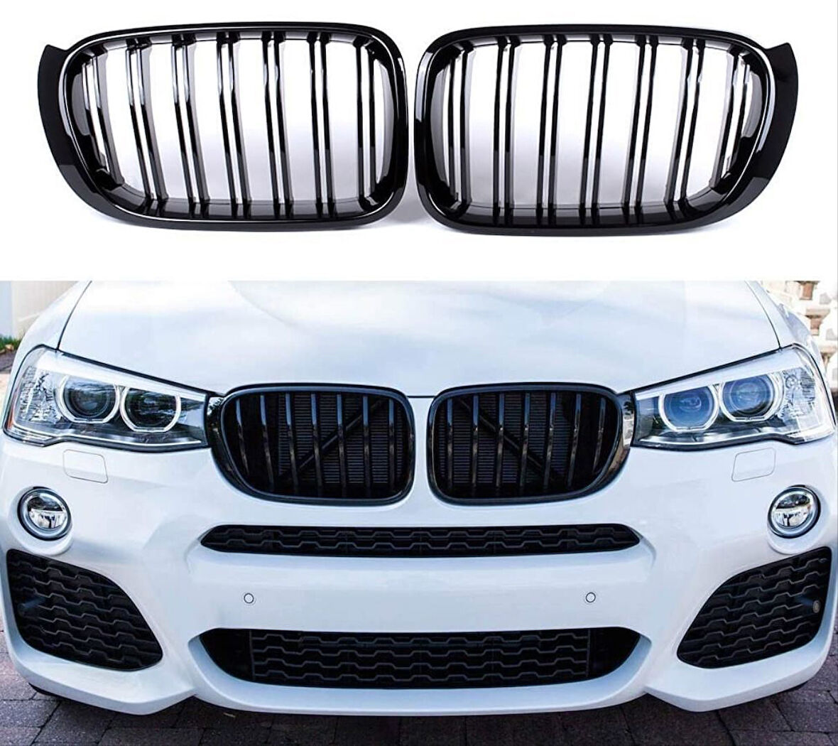 Bmw X3 Serisi F25 2014-2018 Uyumlu M Panjur ( Çift Çizgi Böbrek / Pıano Black )