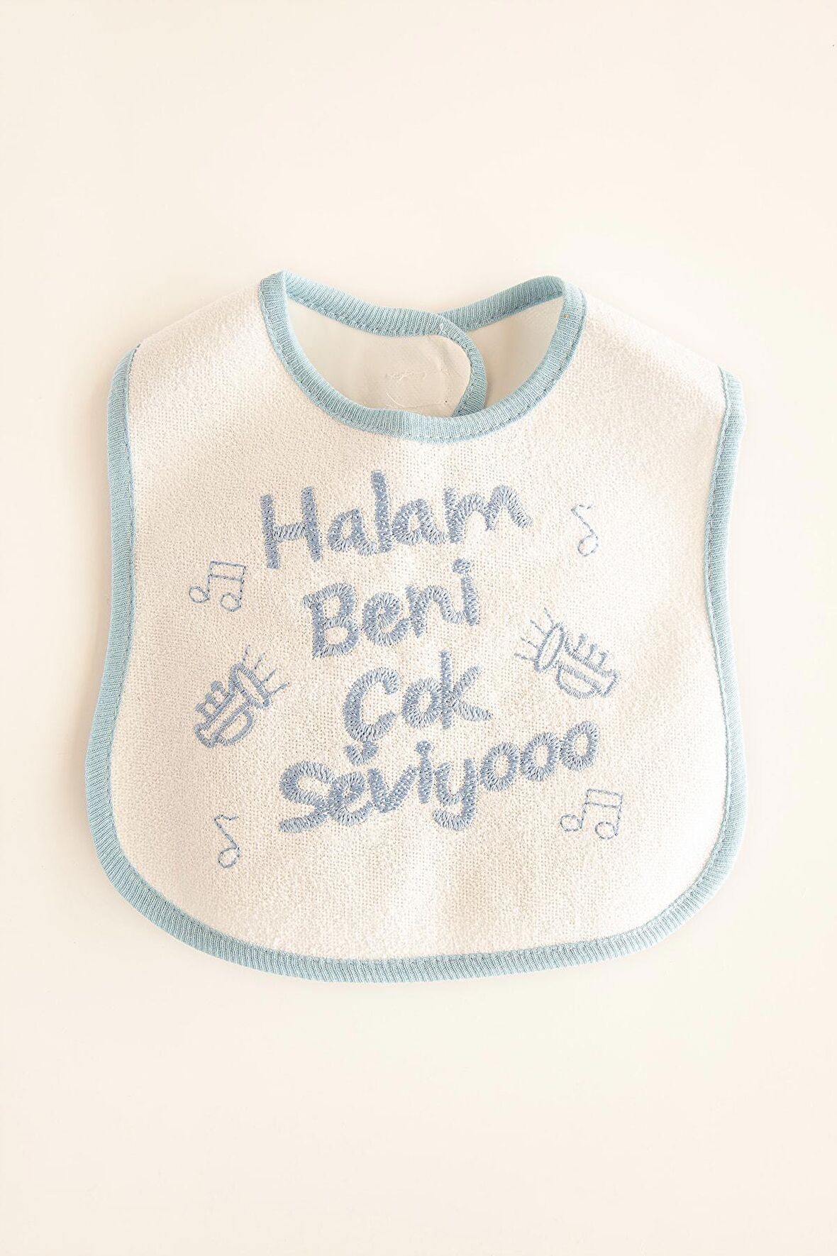 Halam Beni Çok Seviyoo Yazılı Mama Önlüğü Mavi