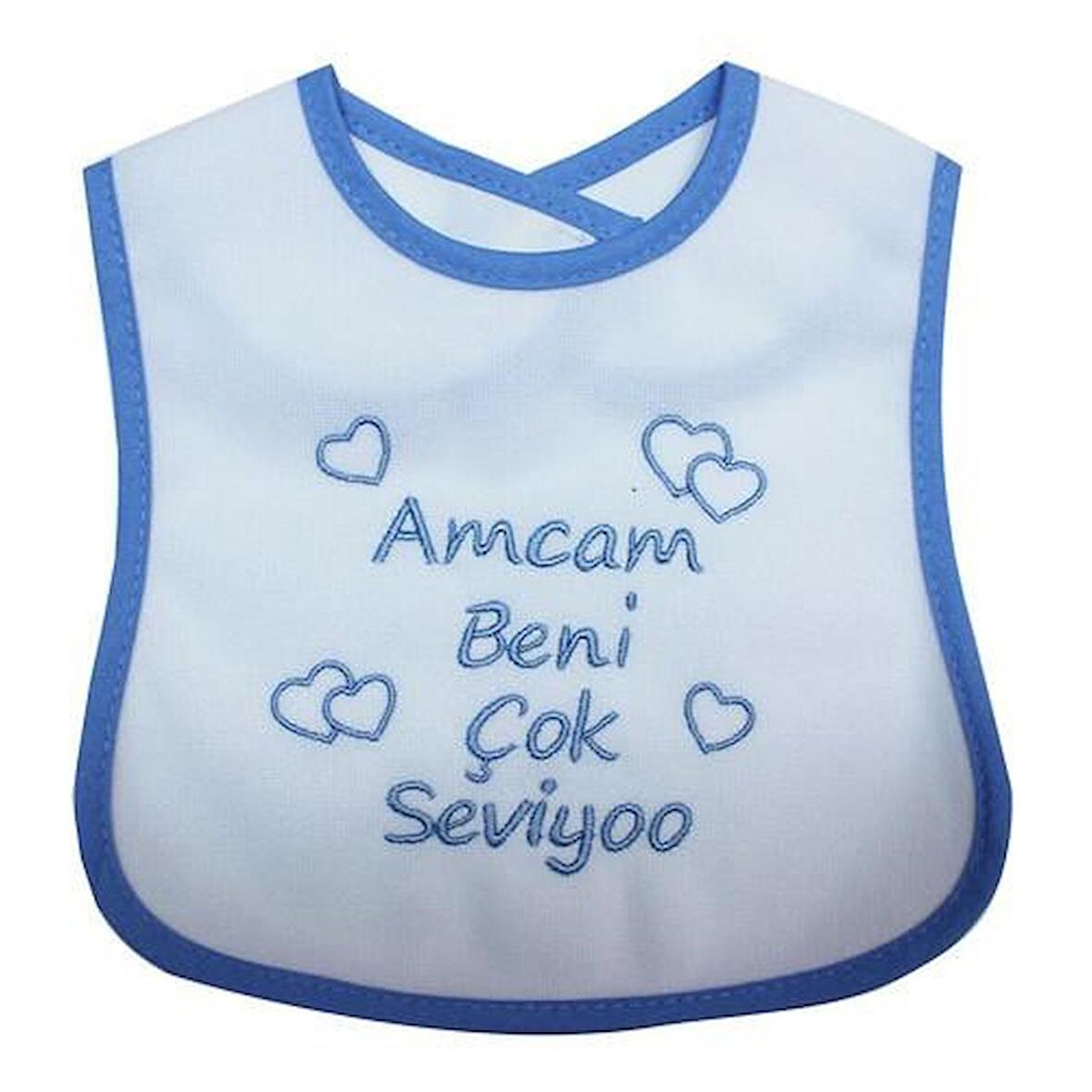 amcam Beni Çok Seviyoo Yazılı Mama Önlüğü Mavi