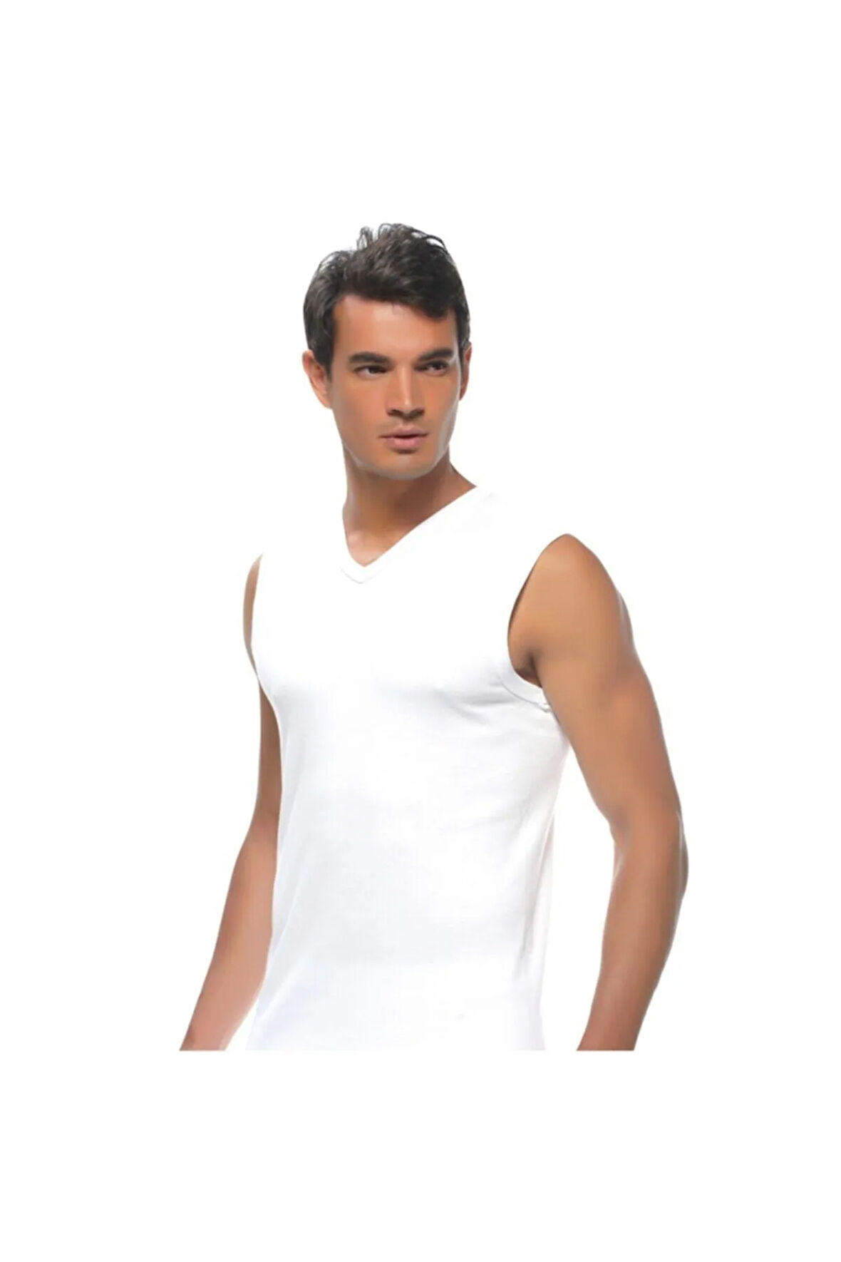 Erkek Beyaz Ribana V Yaka Spor Fanila 12'li Paket  4012