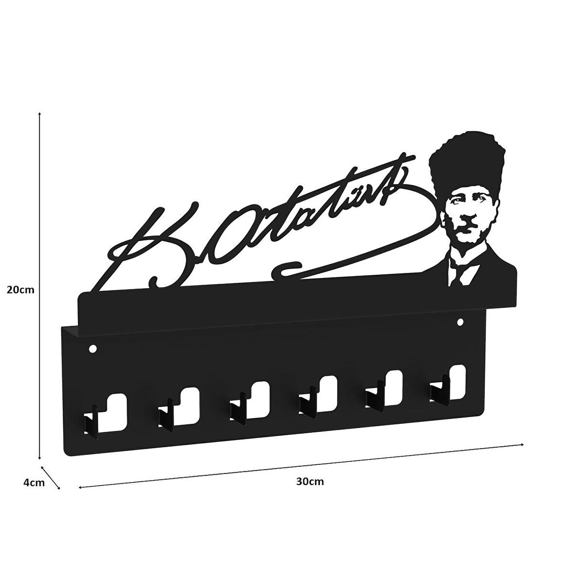 Atatürk Tasarımlı Duvar Askılı Anahtarlık ve Mektup Rafı Model-1 - Siyah