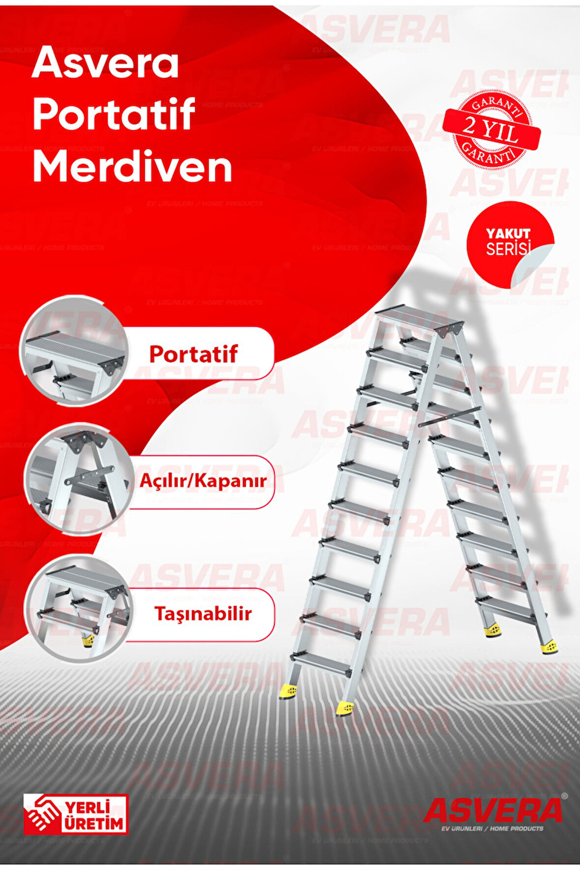 Yakut Serisi – 10+10 Alüminyum Çift Çıkışlı Merdiven | Bahçe, Depo, Asma Kat, İşyeri
