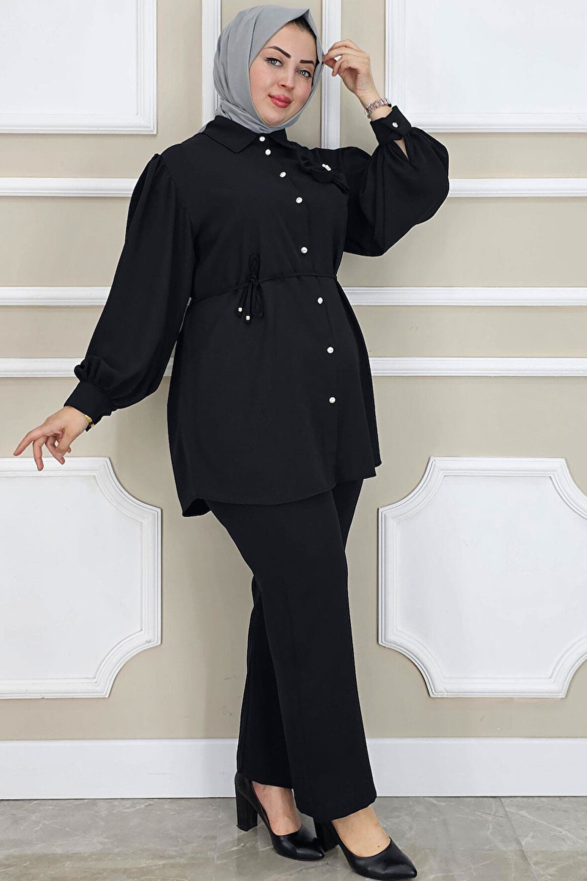 KADIN ÇİÇEK BROŞ DETAYLI TESETTÜR TAKIM