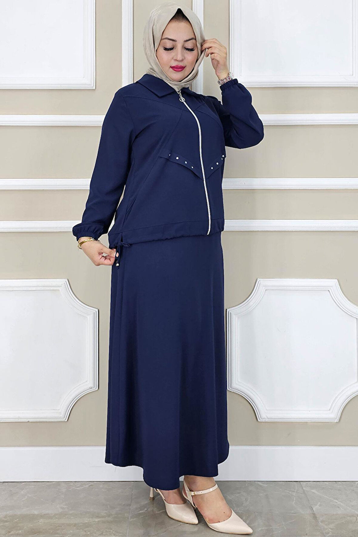 KADIN ALLER DİKİM TAŞ DETAYLI TESETTÜR TAKIM