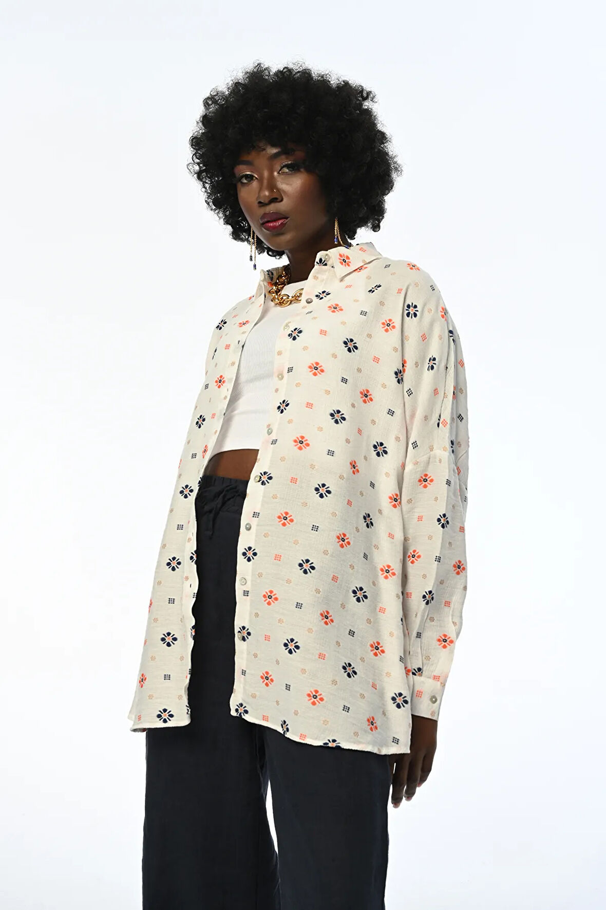 KADIN KREM RENK OVERSIZE GÖMLEK