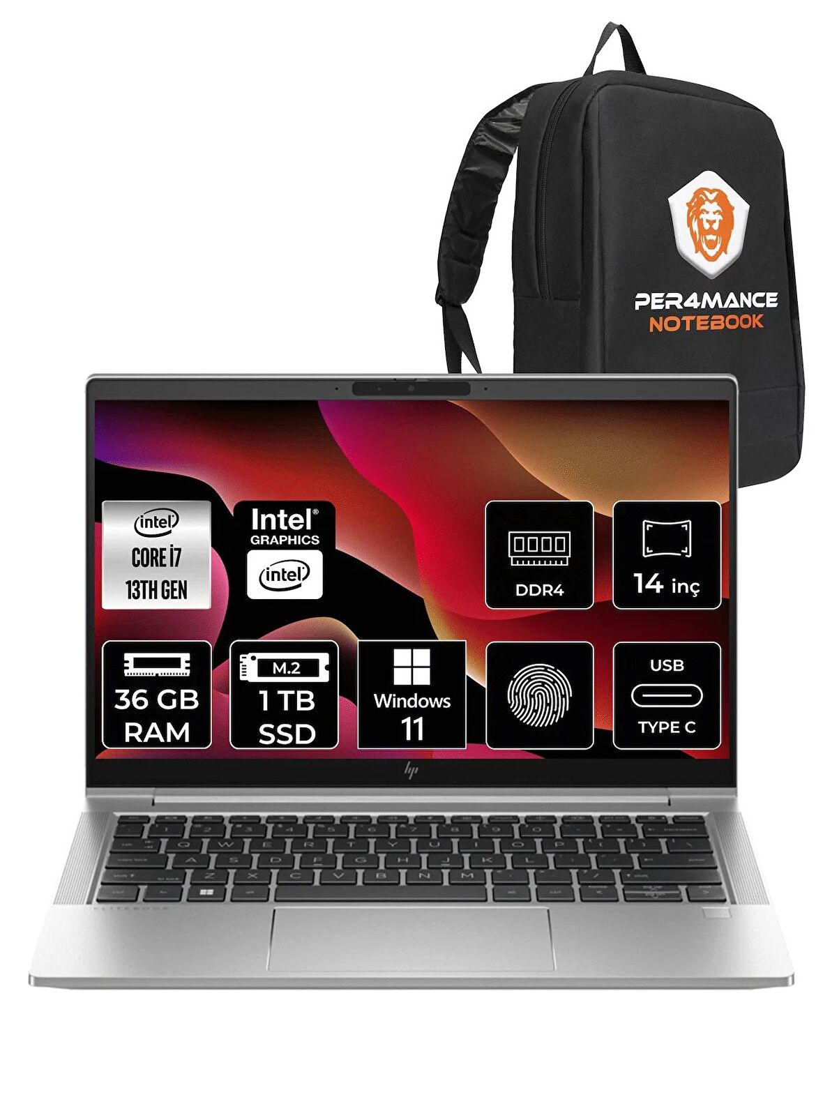 HP EliteBook 640 G10 i7-1355U 36GB RAM 1TB SSD 14'' FHD W11HOME 8A571EA & PER4 ÇANTA