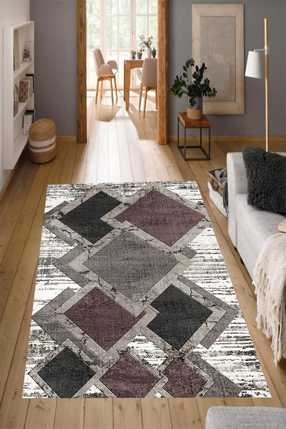 Multi Pvc Deri Kaymaz Taban Modern Salon Saçaksız Halı A76