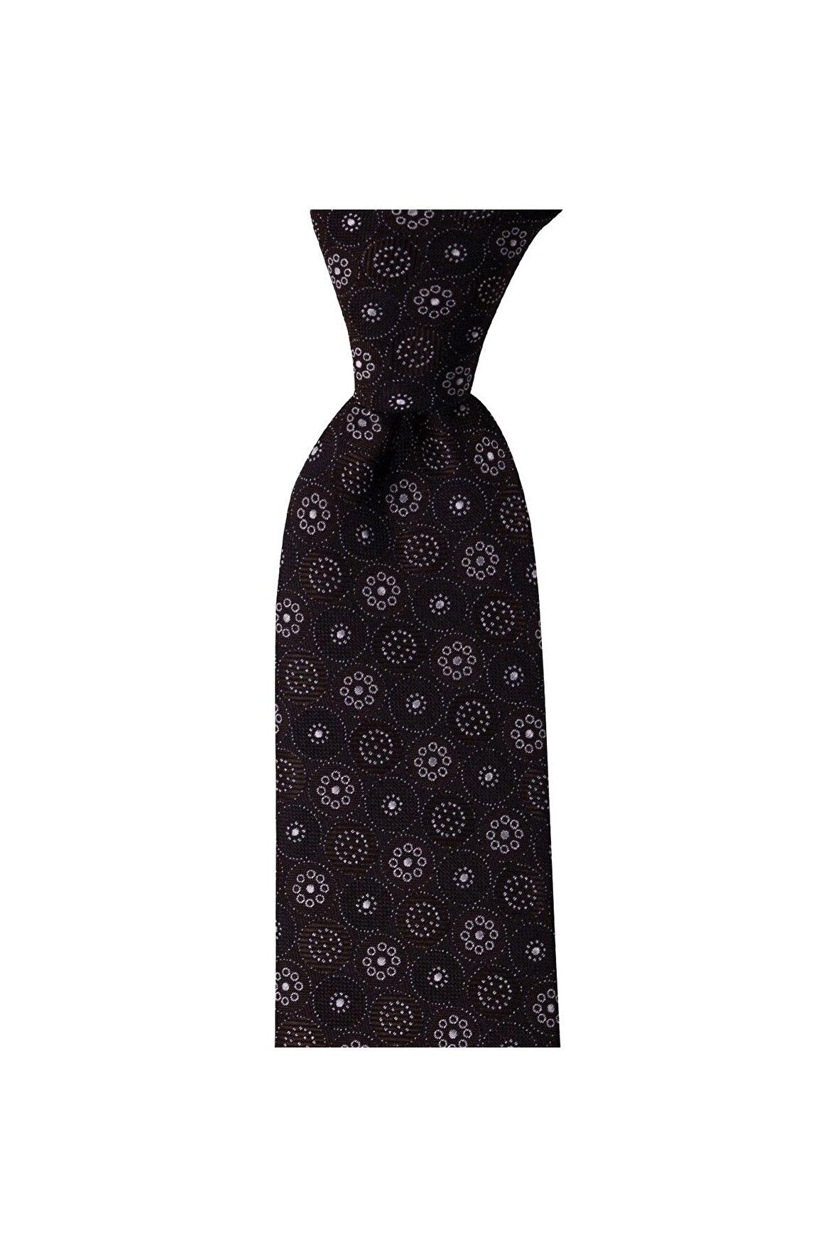 Çiçek desenli kahverengi 8 cm genişliğinde kravat