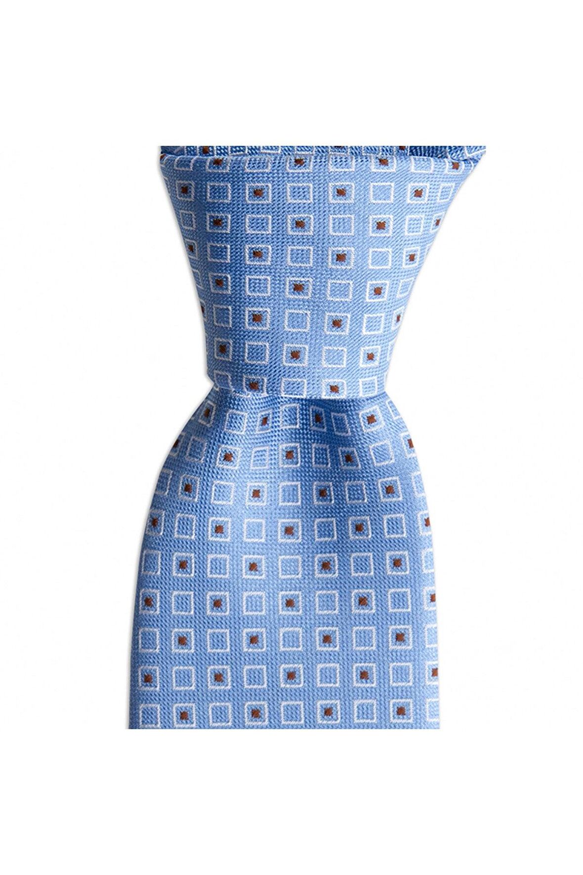 Açık mavi desenli 8 cm genişliğinde kravat