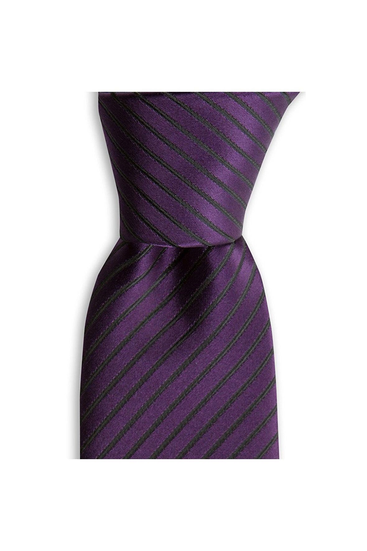 Çizgili mürdüm rengi 8 cm genişliğinde kravat