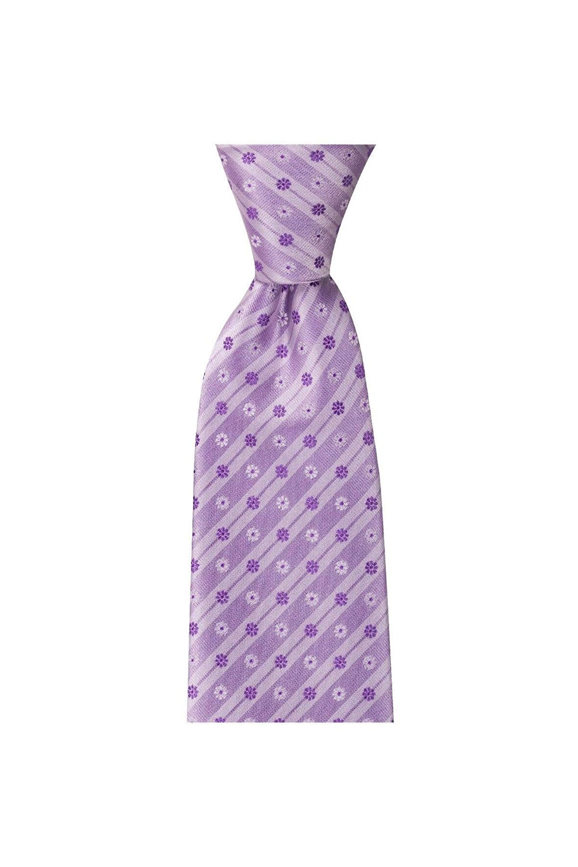 Lila çiçek desenli 8 cm genişliğinde kravat
