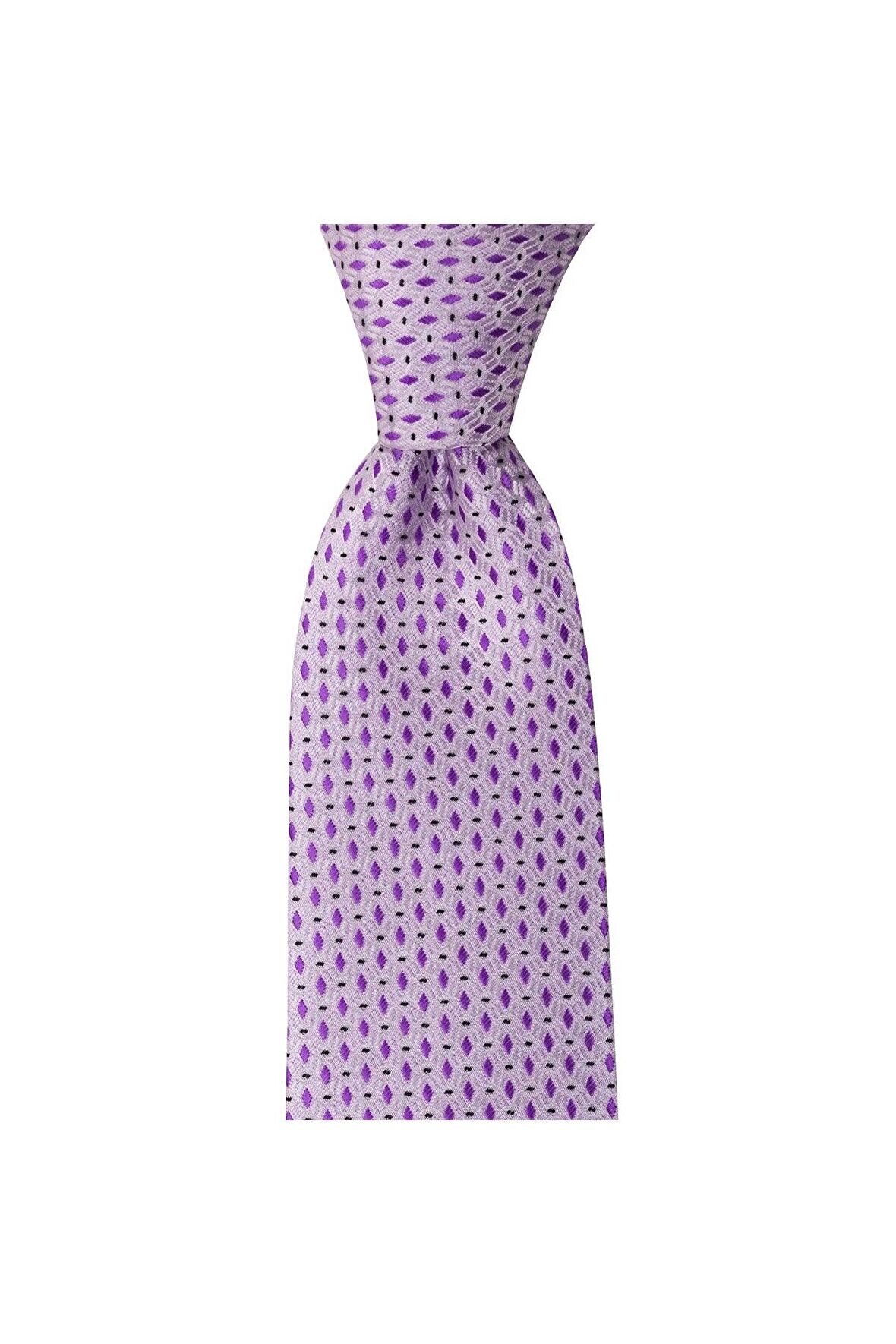 Lila desenli 8 cm genişliğinde mendilli kravat
