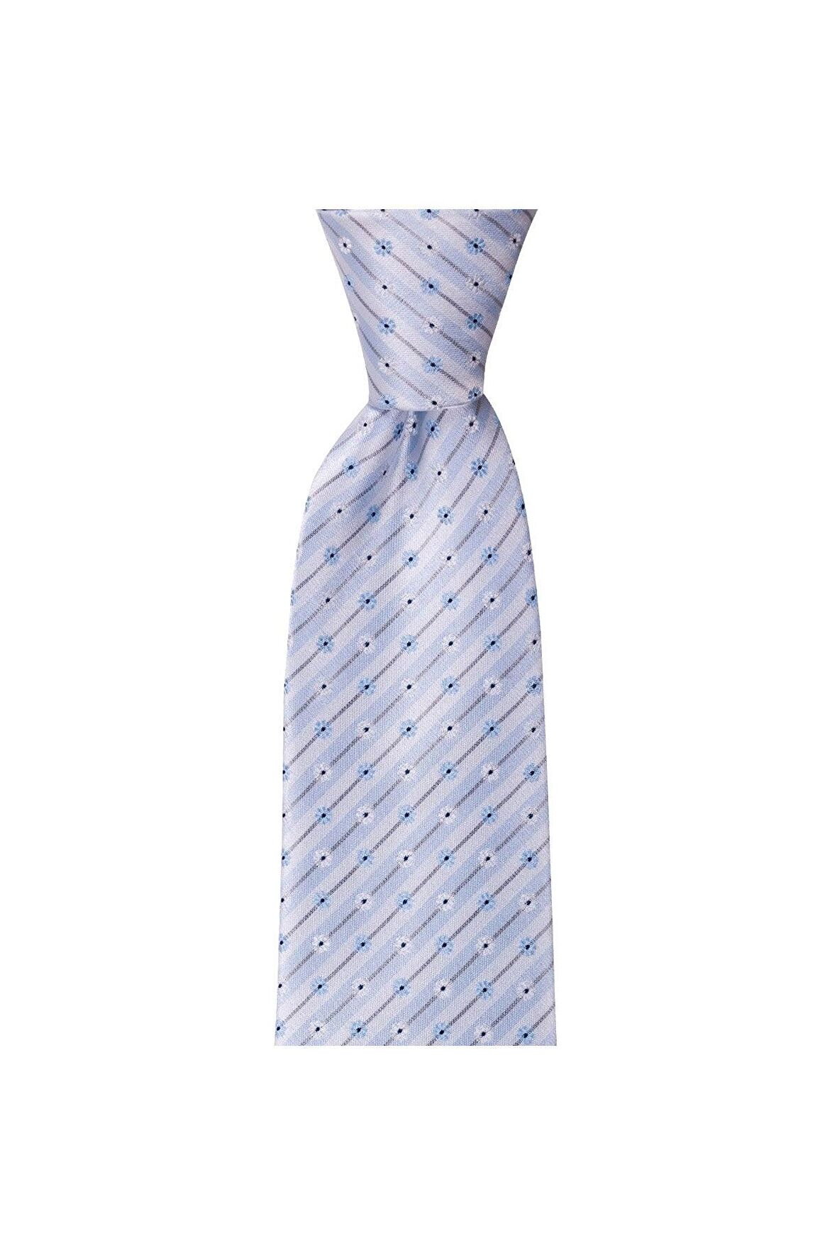 Mavi çiçek desenli 8 cm genişliğinde mendilli kravat