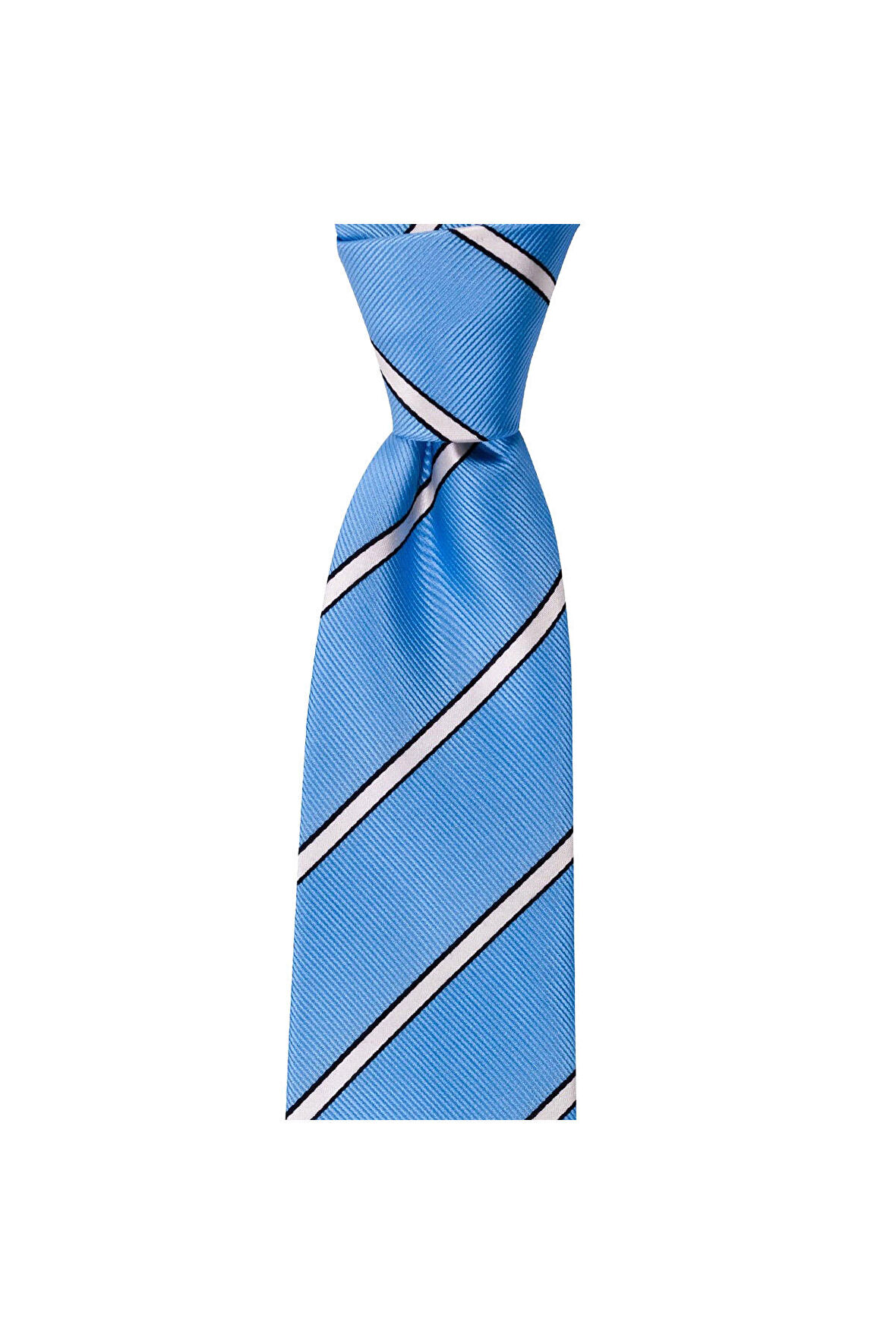 Mavi çizgili 8 cm genişliğinde mendilli kravat