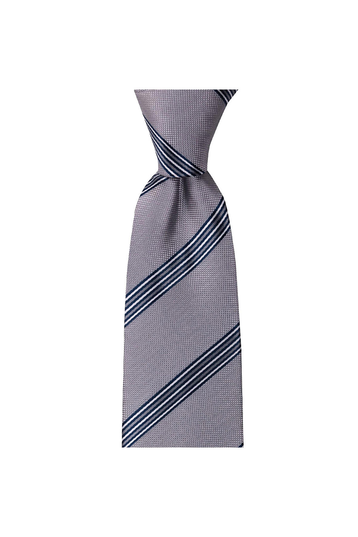 Gri çizgili 8 cm genişliğinde mendilli kravat
