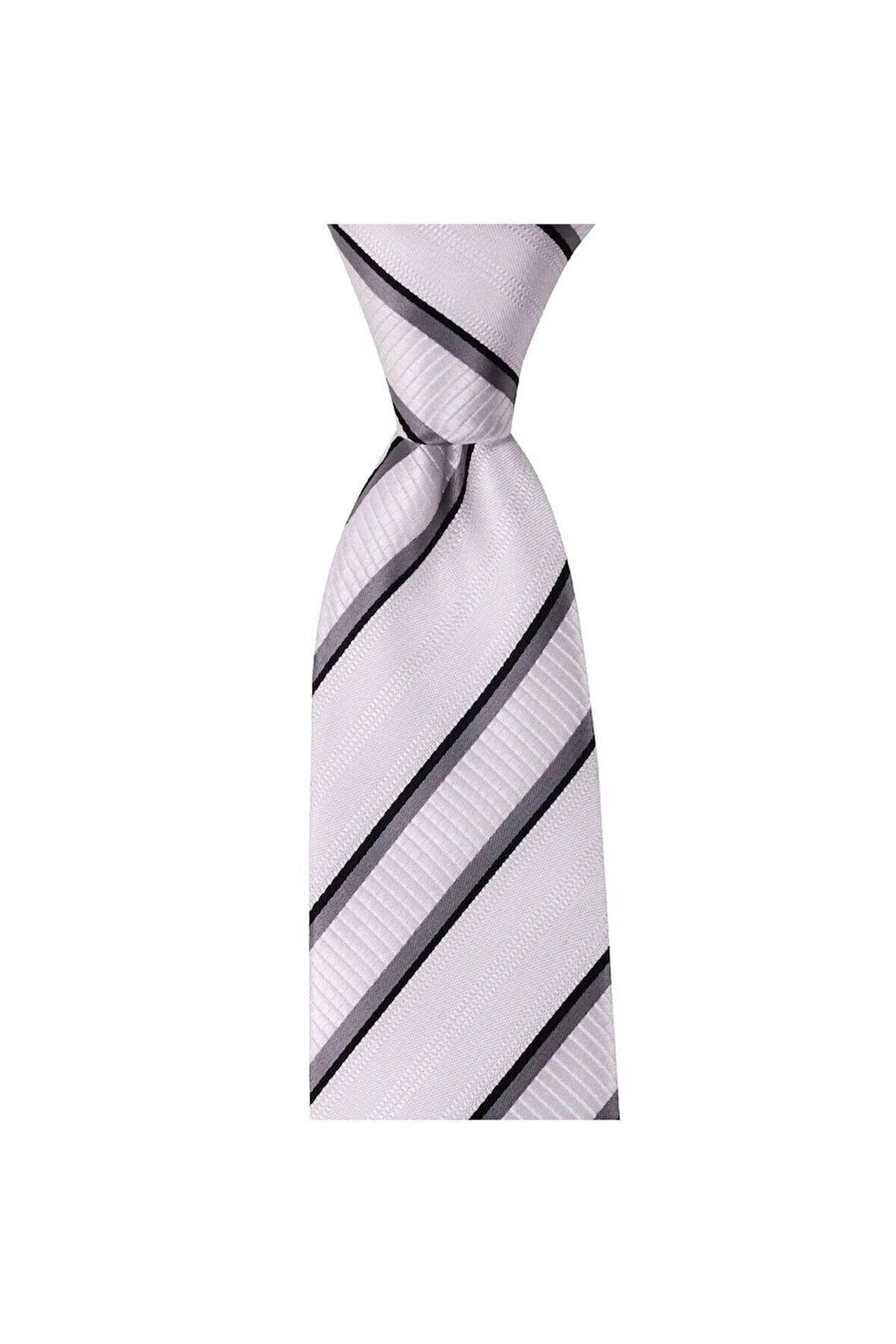 Beyaz Çizgili 8 Cm Genişliğinde Mendilli Kravat