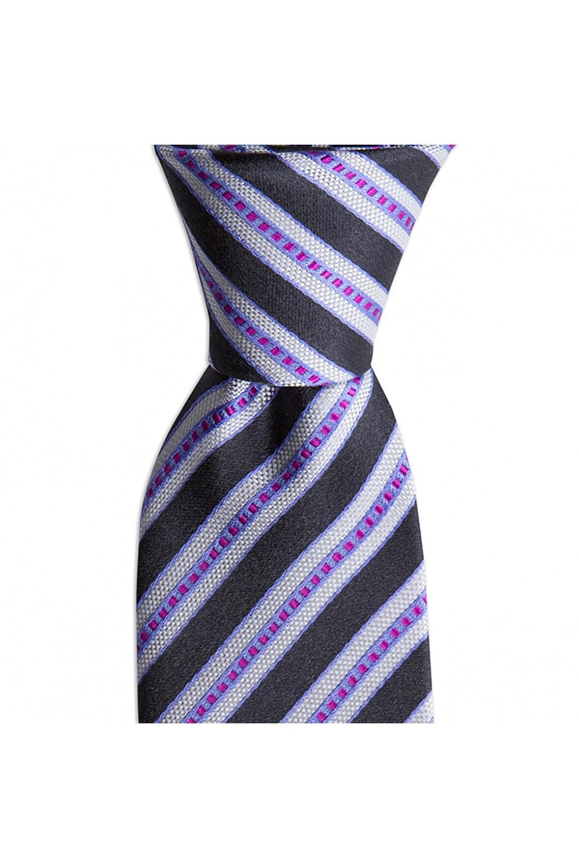 Gri çizgili 7,5 cm genişliğinde ipek kravat