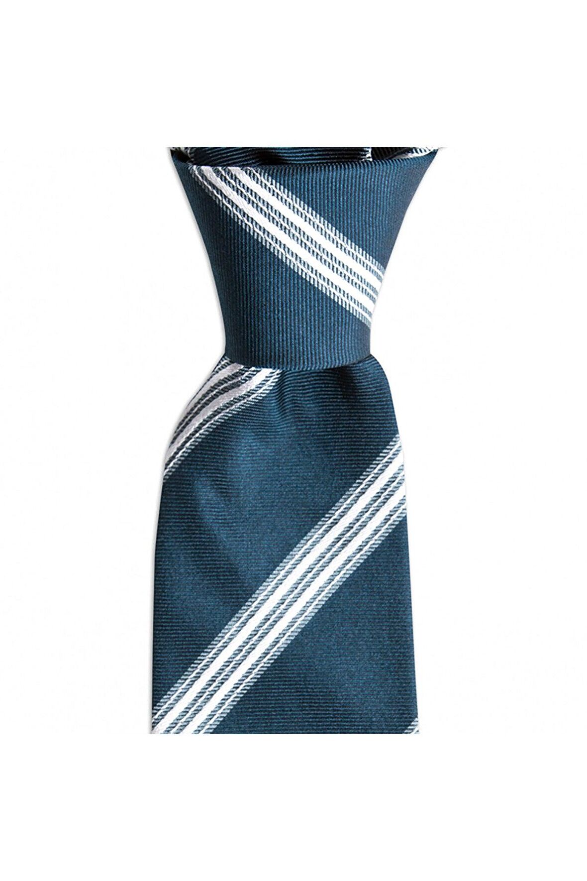 Yeşil çizgili 8 cm genişliğinde ipek kravat