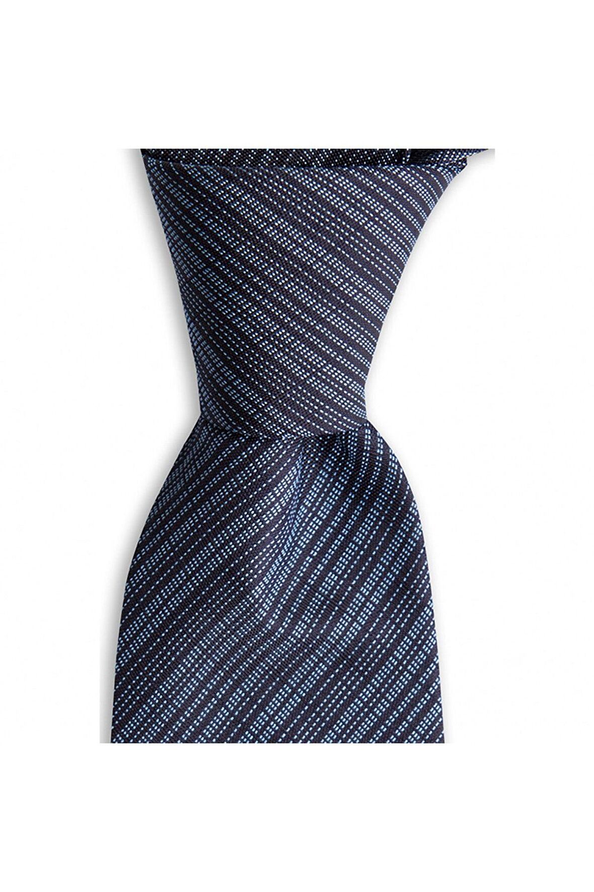 Koyu lacivert desenli 8 cm genişliğinde ipek kravat