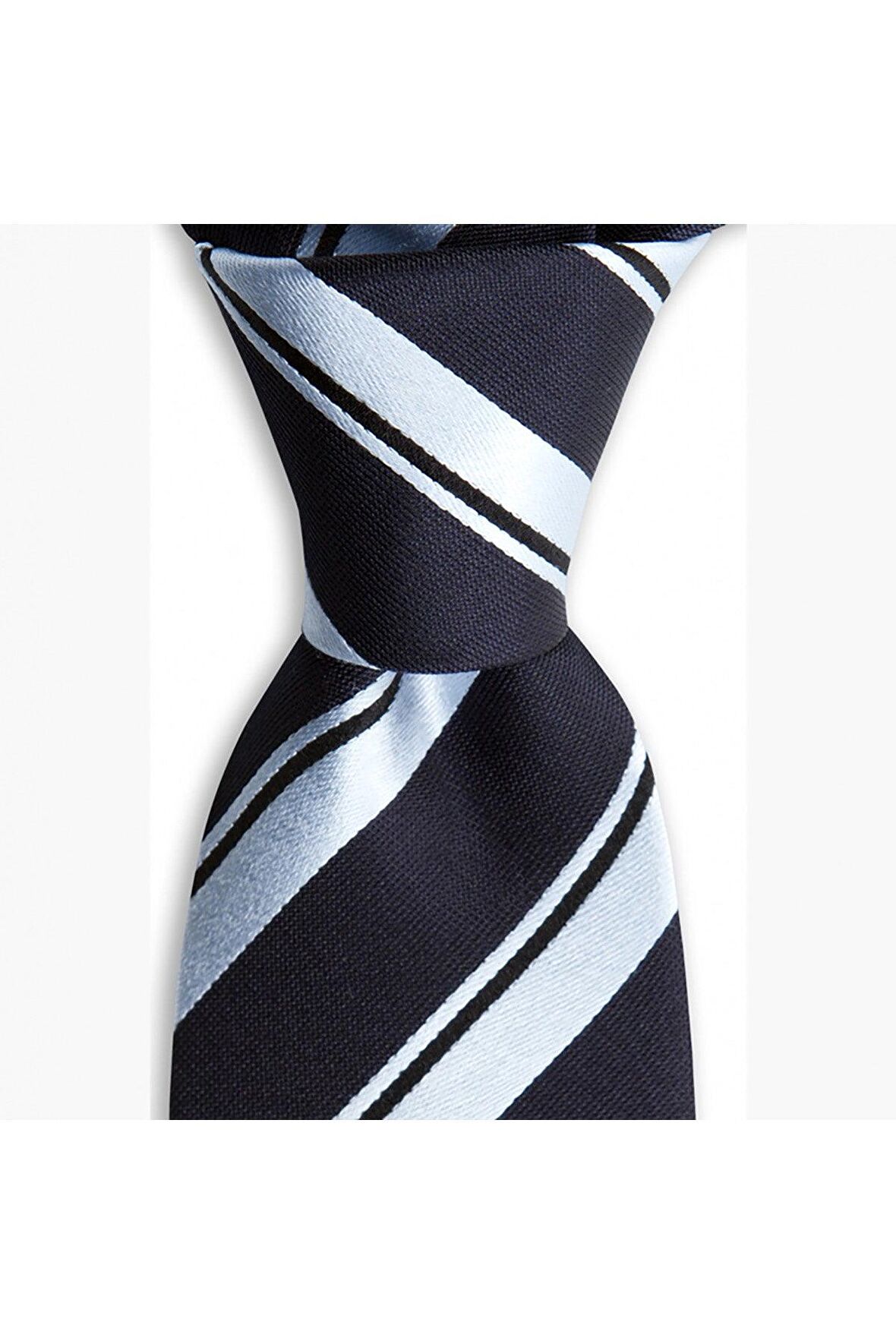 Siyah çizgili 8 cm genişliğinde ipek kravat
