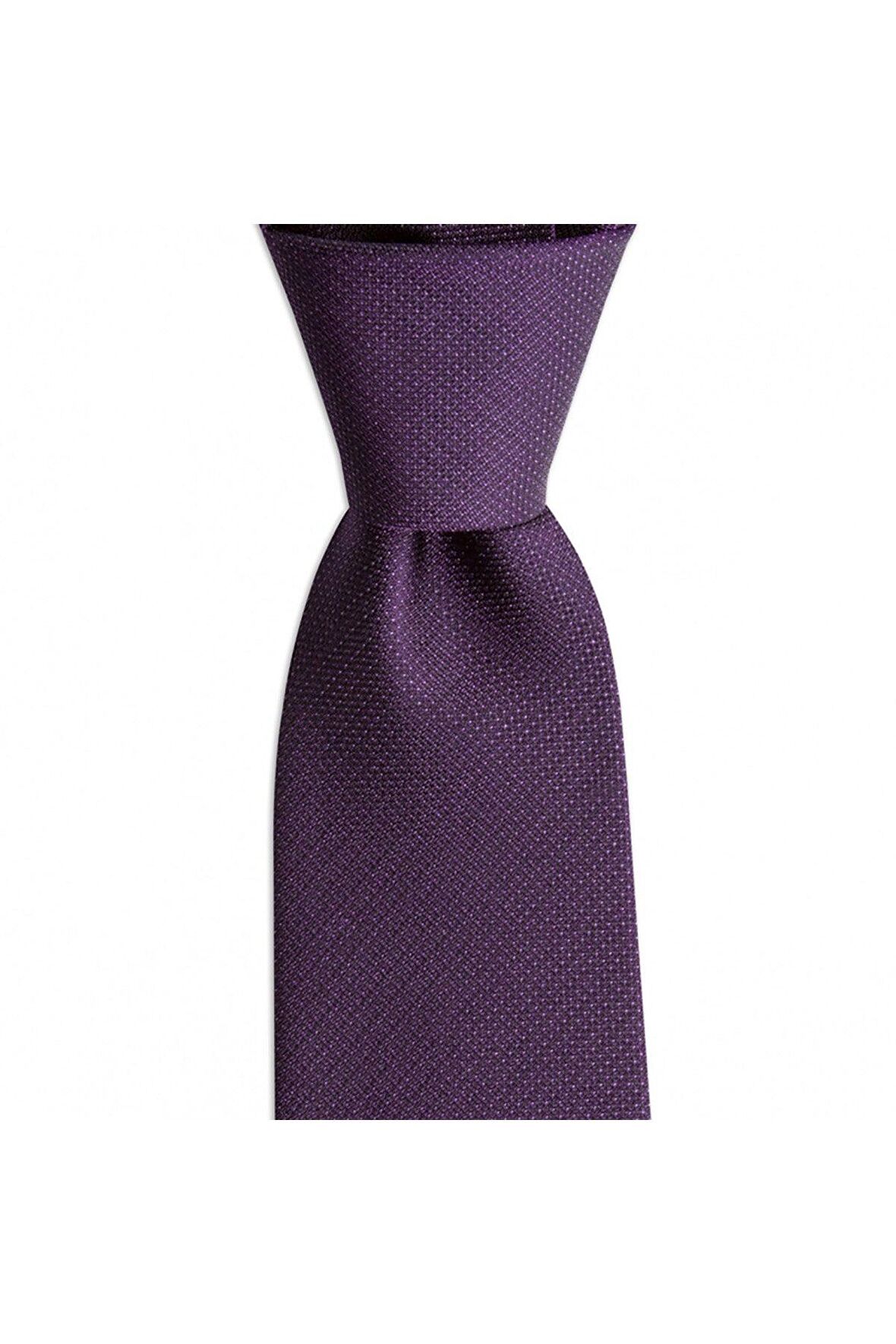 Mor desenli 7,5 cm genişliğinde ipek kravat