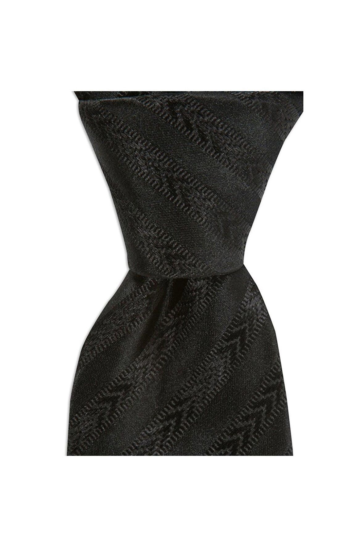 Siyah çizgili 8 cm genişliğinde ipek kravat