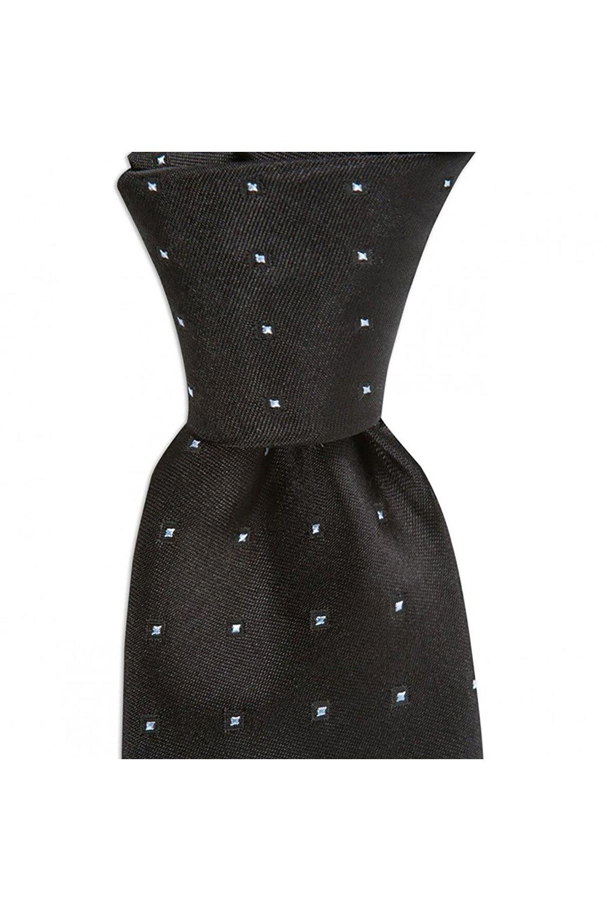 Siyah desenli 7,5 cm genişliğinde ipek kravat