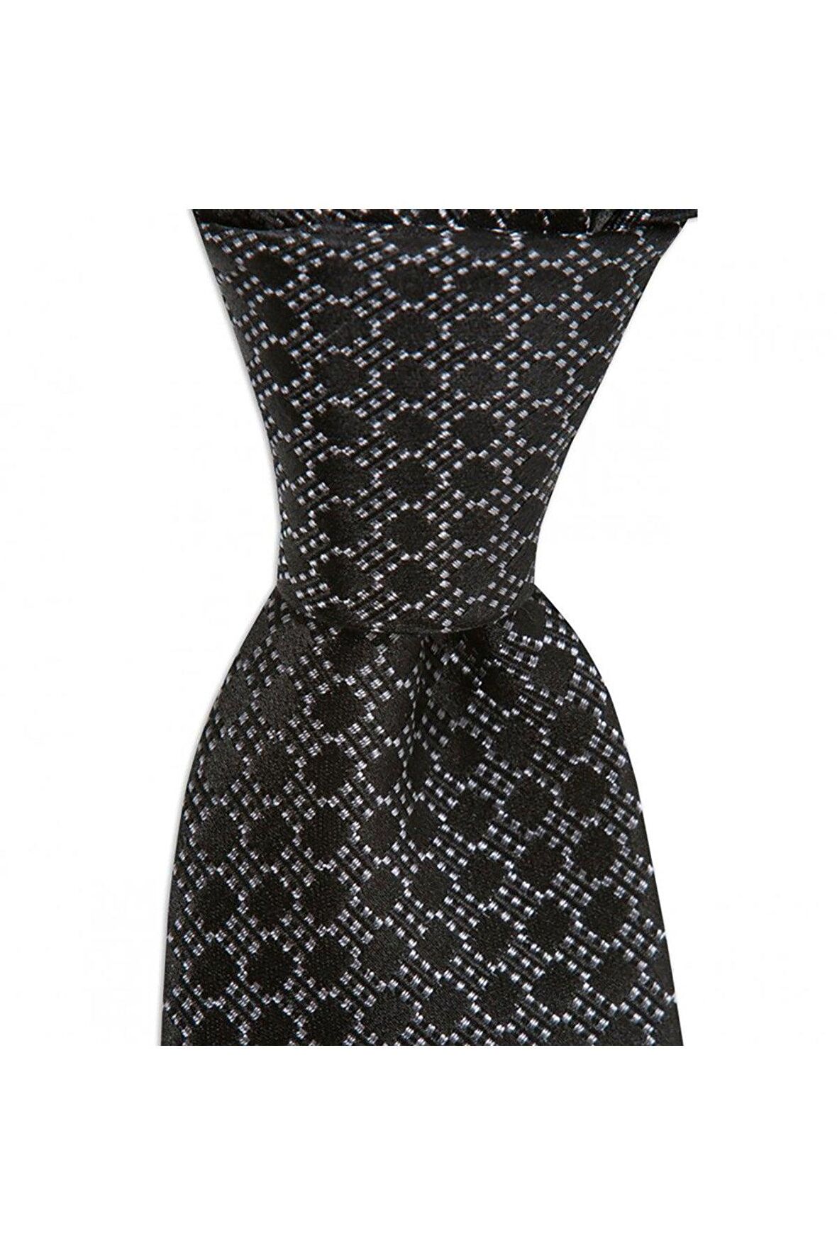 Siyah desenli 8 cm genişliğinde ipek kravat