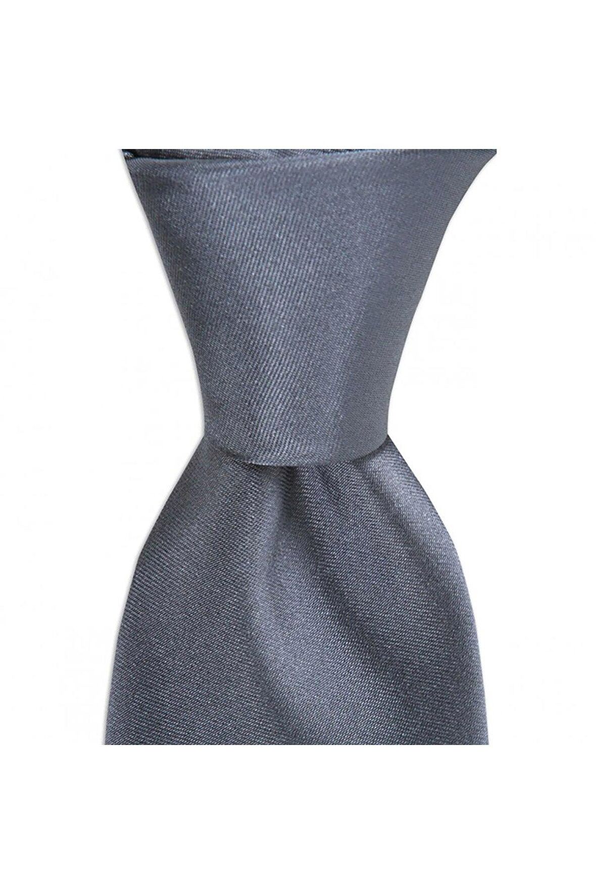 Gri renkli saten 7,5 cm genişliğinde ipek kravat