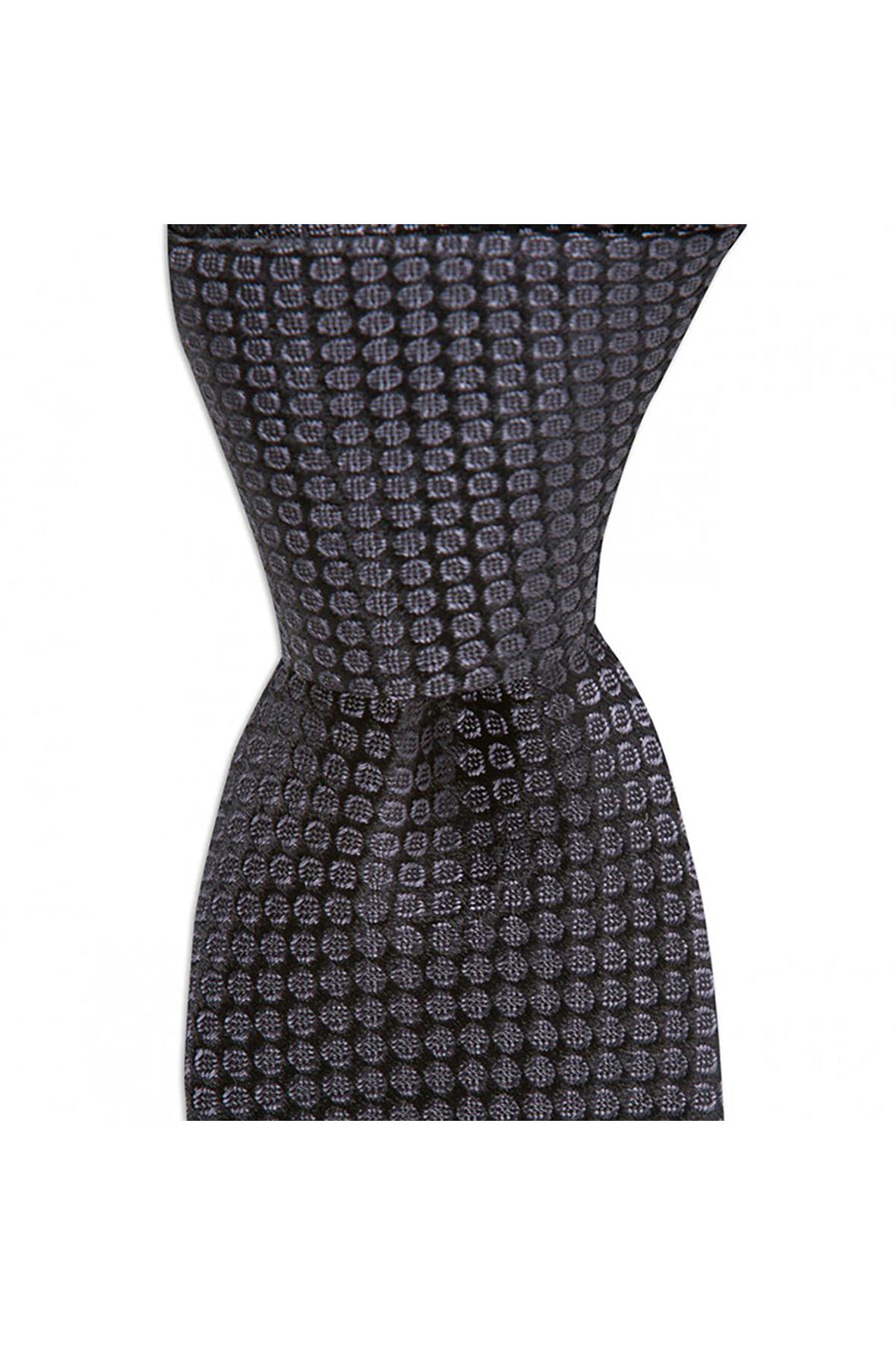 Koyu gri desenli 6 cm genişliğinde ipek kravat