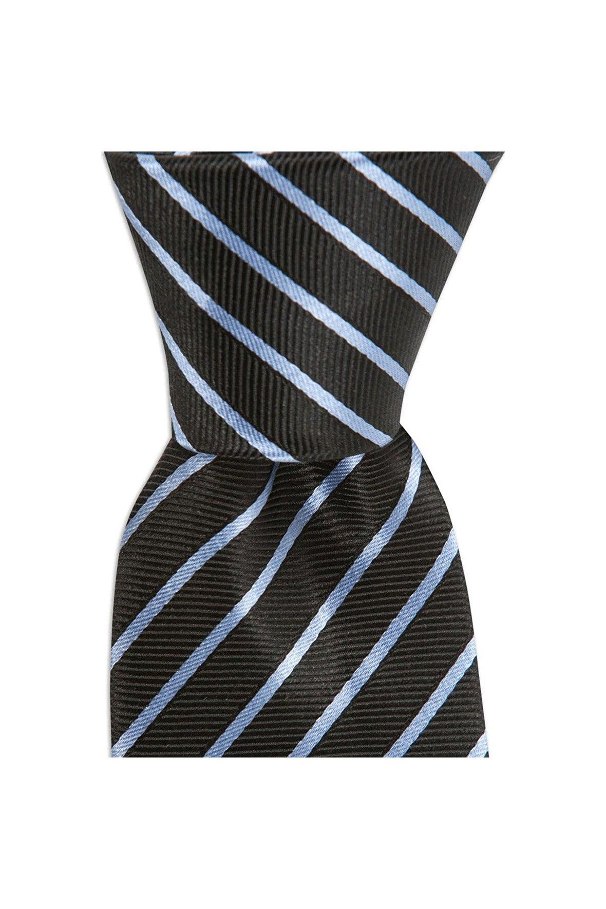 Siyah çizgili 7,5 cm genişliğinde ipek kravat