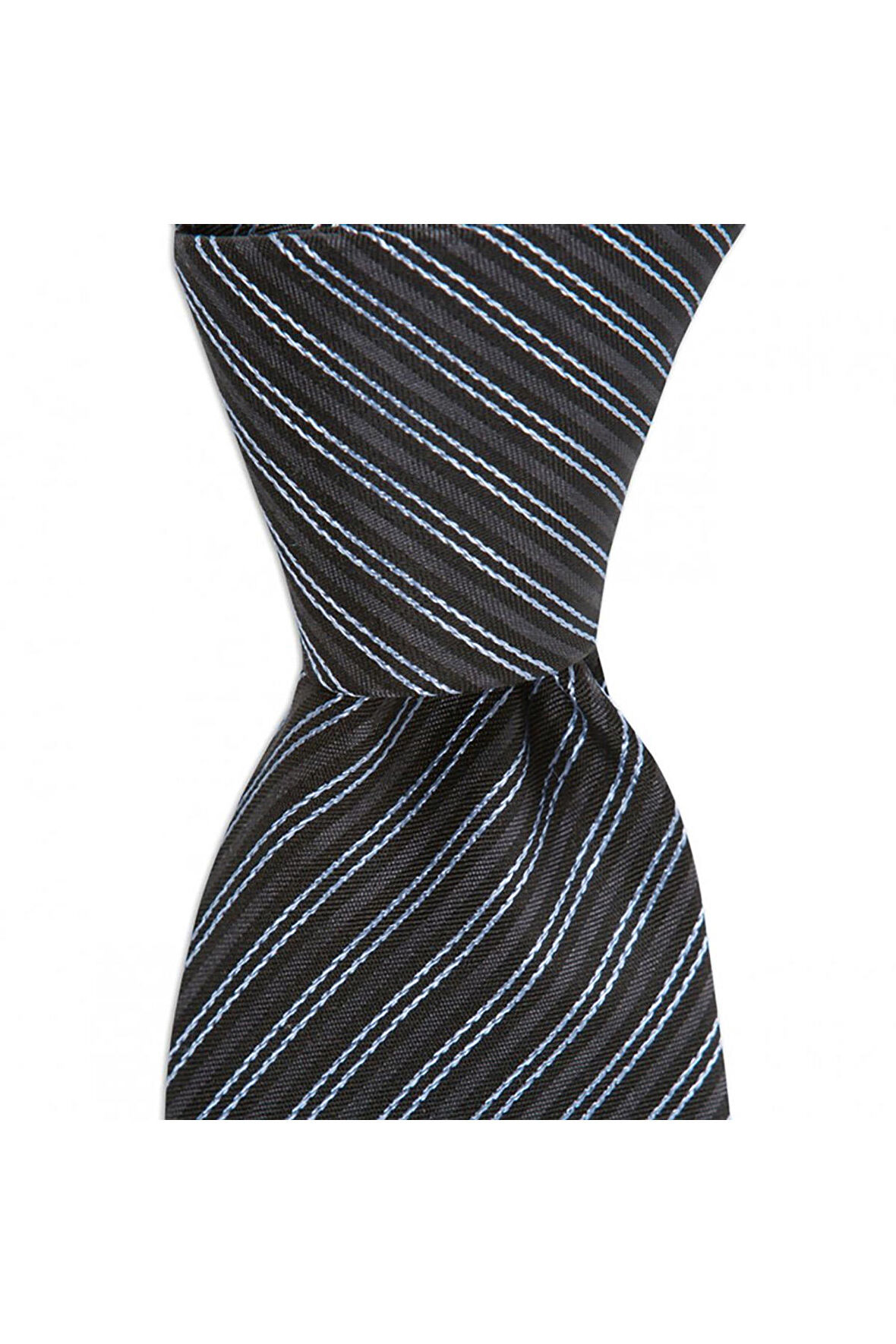 Siyah çizgili 7,5 cm genişliğinde ipek kravat