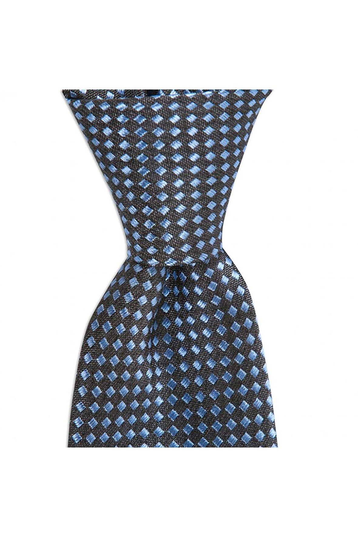 Gri mavi renkli 8 cm genişliğinde yün ipek karışımlı kravat