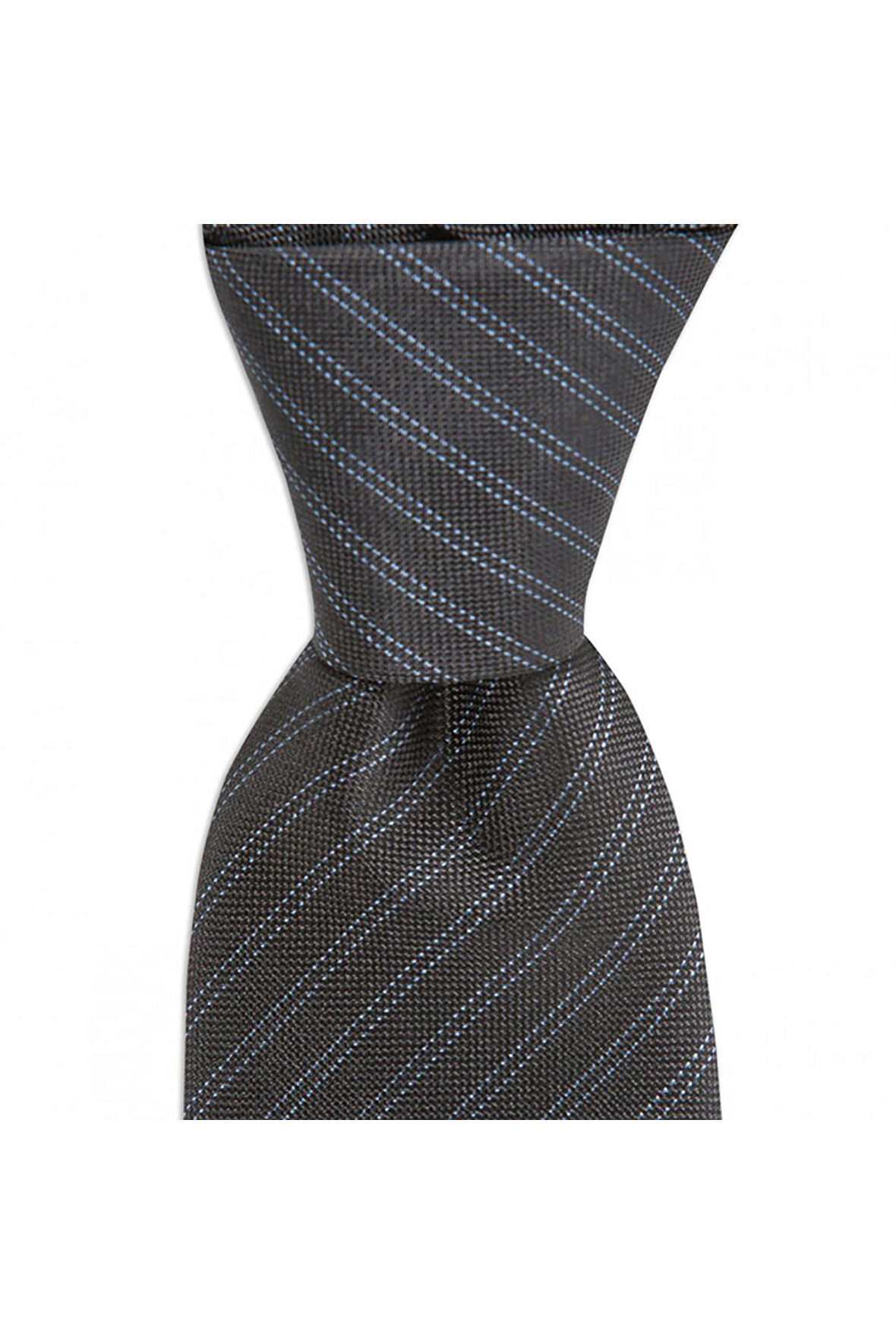 Koyu gri çizgili 7,5 cm genişliğinde ipek kravat